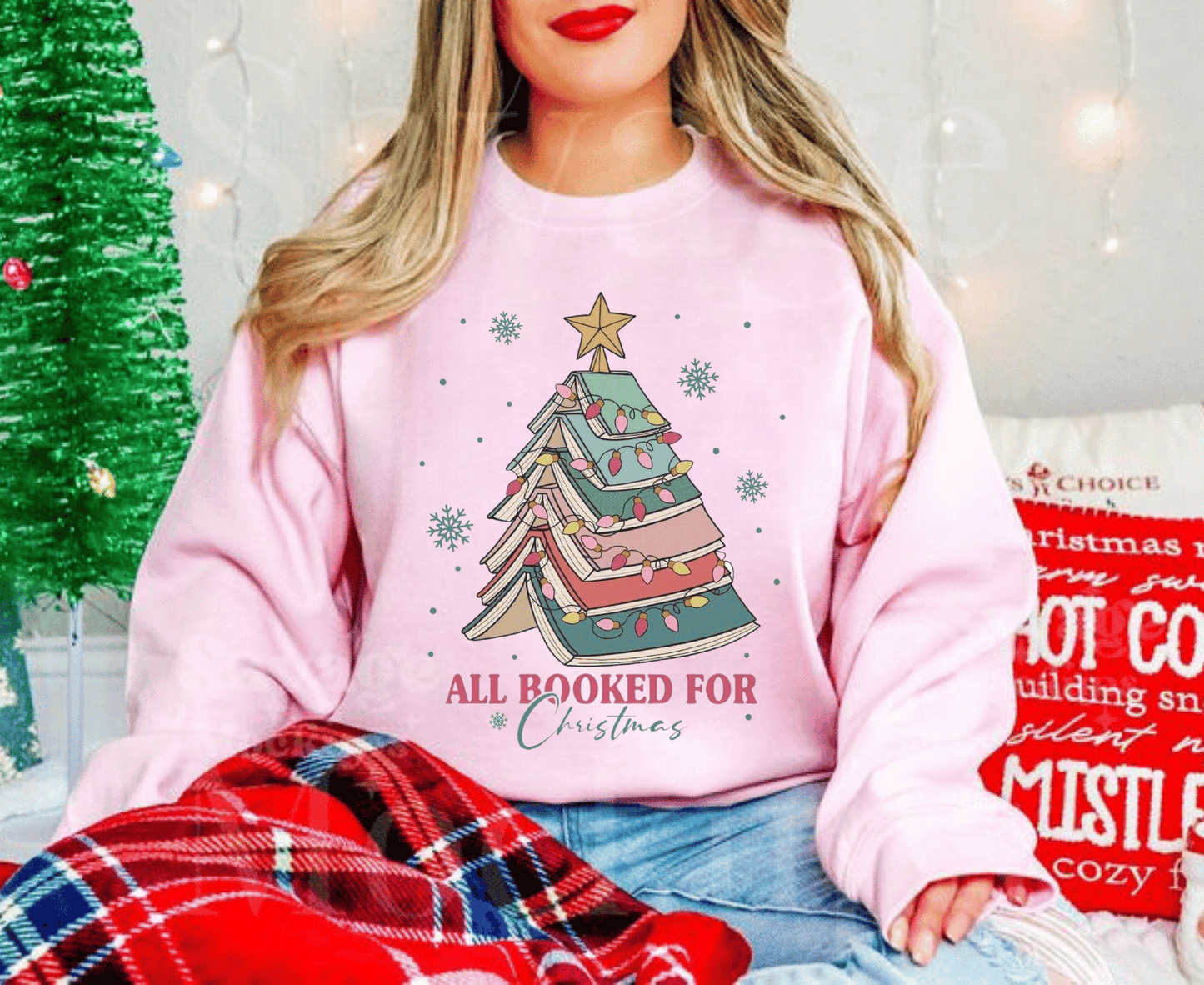 All Booked For Christmas Sweatshirt, perfect gift for book lovers and librarians.
