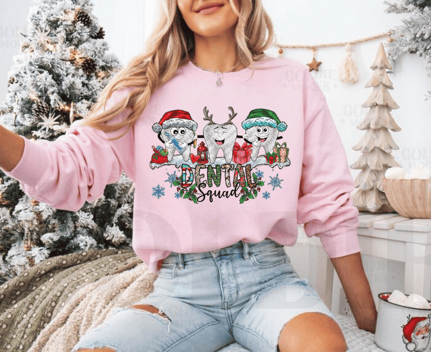Christmas Dental Squad Sweatshirt with festive tooth design, perfect Christmas dentist gift.