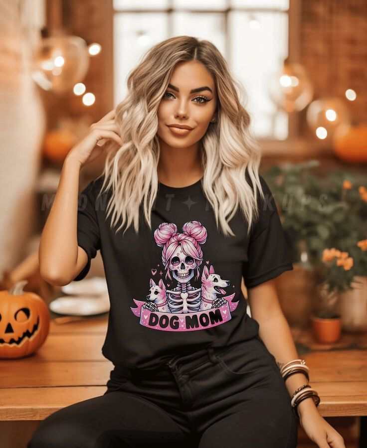 Dog Mom Halloween Shirt with ghost dog design, perfect for spooky season and pet lovers.