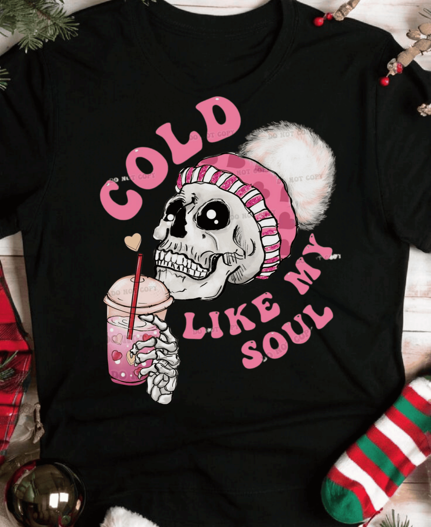 Cold Like My Soul T-Shirt – Skeleton holding coffee, funny gothic gift