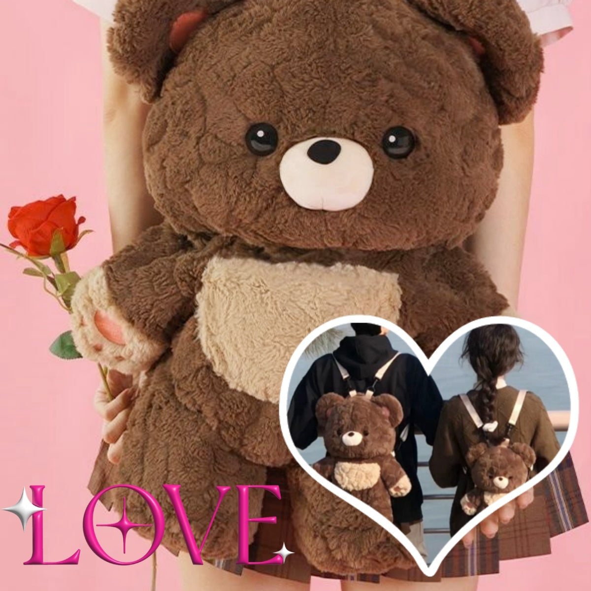 Couples Bag Love Bear Cute Versatile Plush Backpack