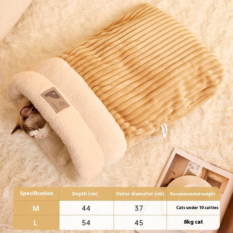 Pet Sleeping Bag Winter Warm Soft Plush Semi-Enclosed Cat Nest
