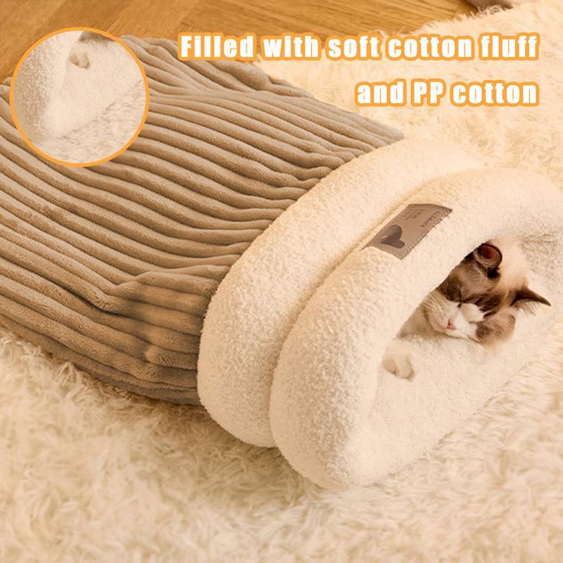 Pet Sleeping Bag Winter Warm Soft Plush Semi-Enclosed Cat Nest