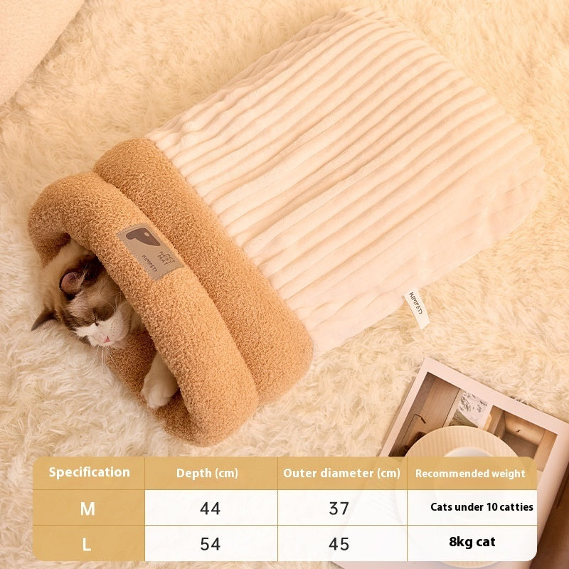 Pet Sleeping Bag Winter Warm Soft Plush Semi-Enclosed Cat Nest