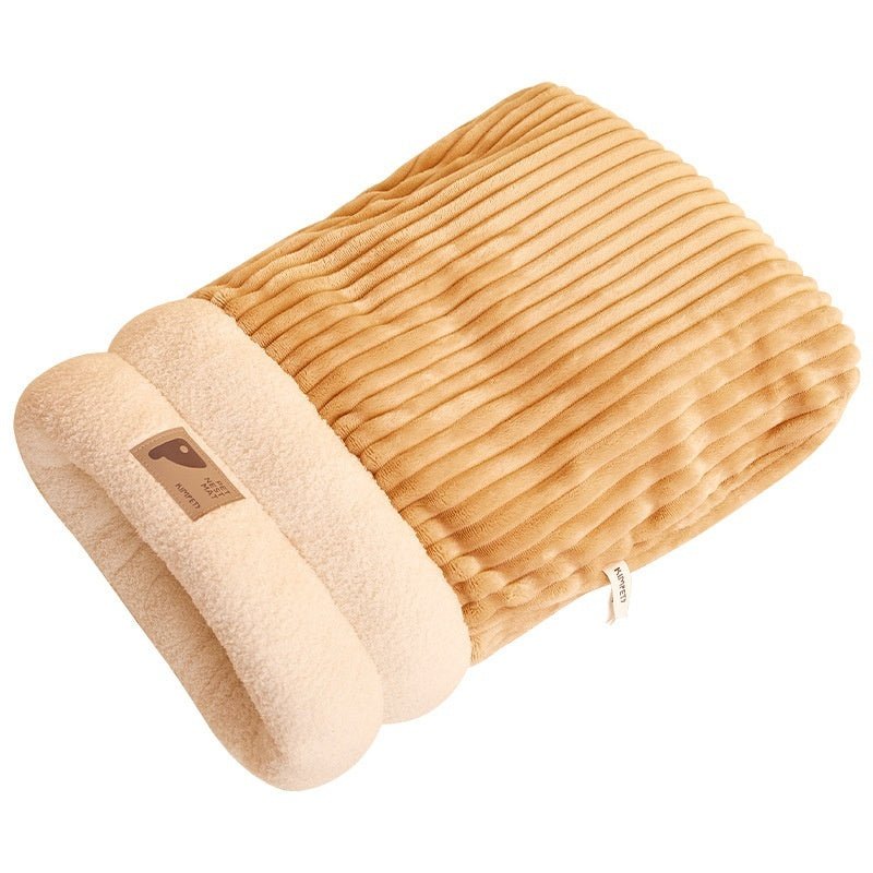 Pet Sleeping Bag Winter Warm Soft Plush Semi-Enclosed Cat Nest