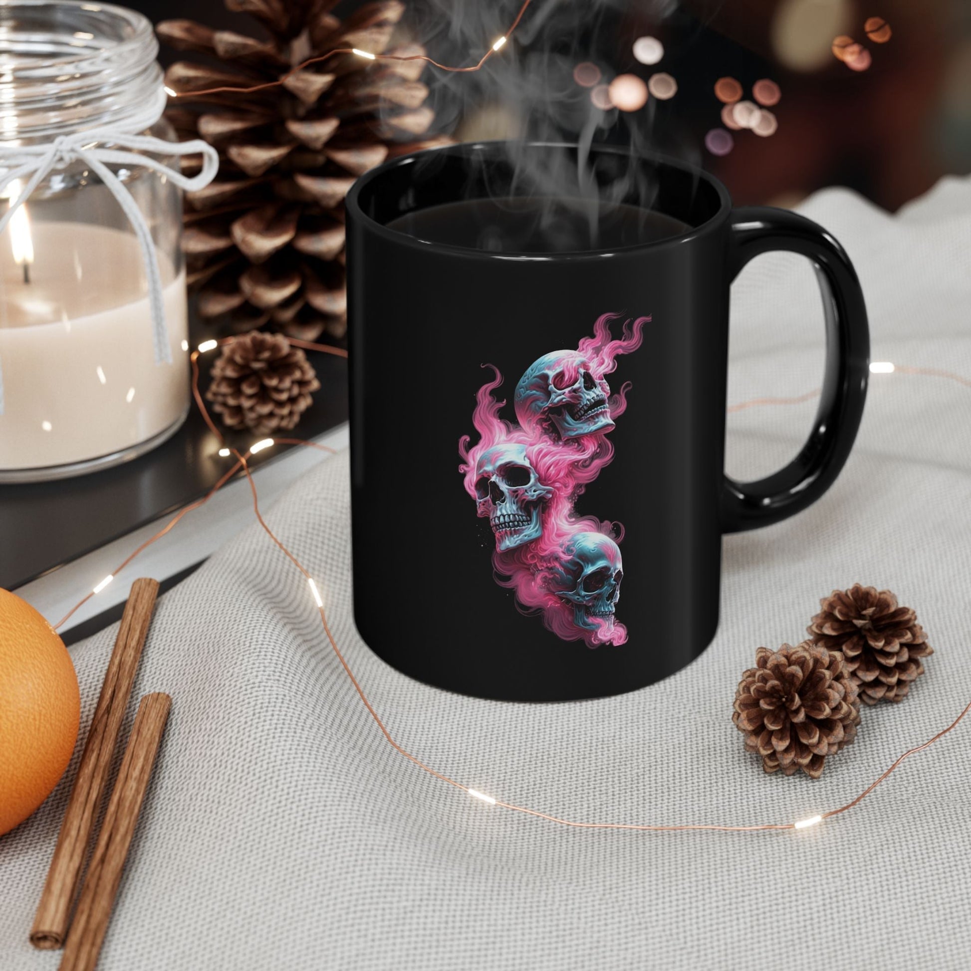 Edgy Skull Black Coffee Mug – 11oz/15oz | Gothic & Halloween-Themed Mug