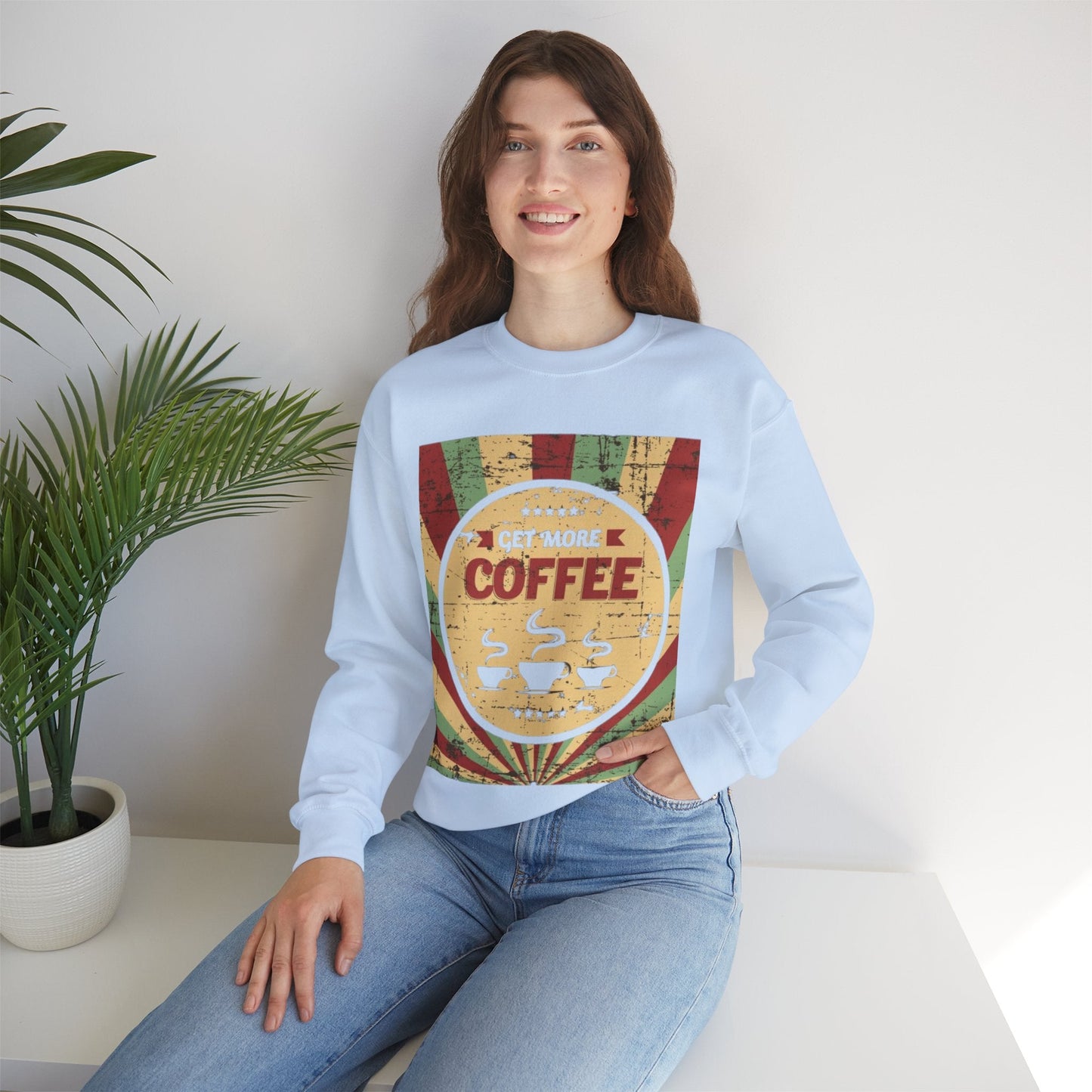 Get More Coffee Crewneck Sweatshirt - Cozy Unisex Apparel for Coffee Lovers