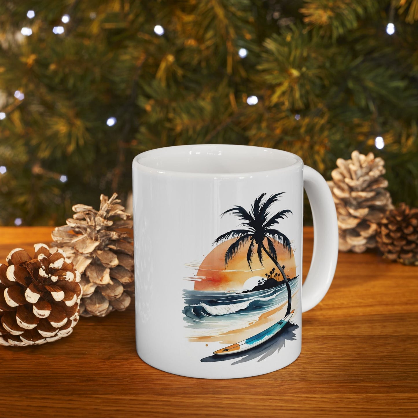 Tropical Sunset Ceramic Mug, Beach-Inspired Coffee Cup, Perfect Gift for Surf Lovers