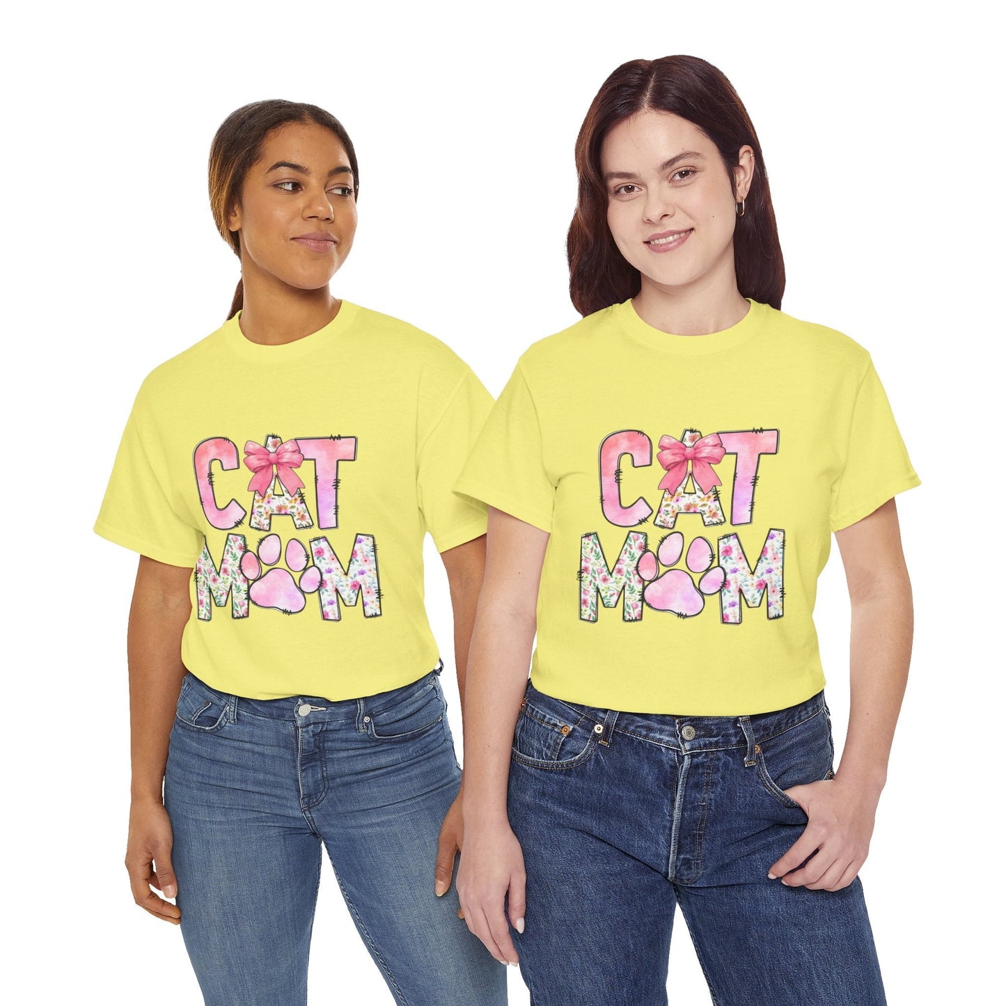 Cat Mom Unisex Heavy Cotton Tee - Floral Design for Pet Lovers