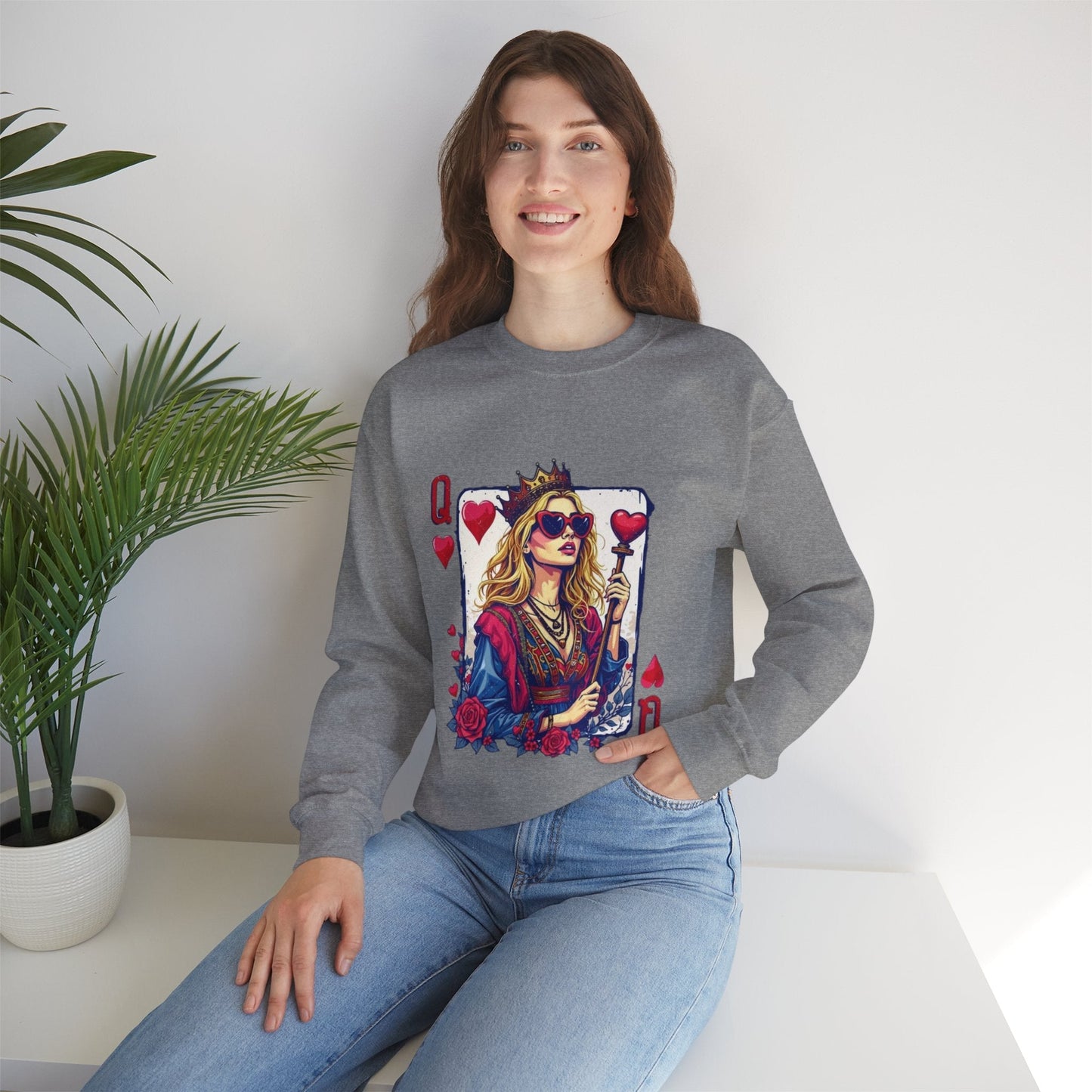 Queen of Hearts Crewneck Sweatshirt – Stylish Unisex Sweatshirt for Fashion Lovers