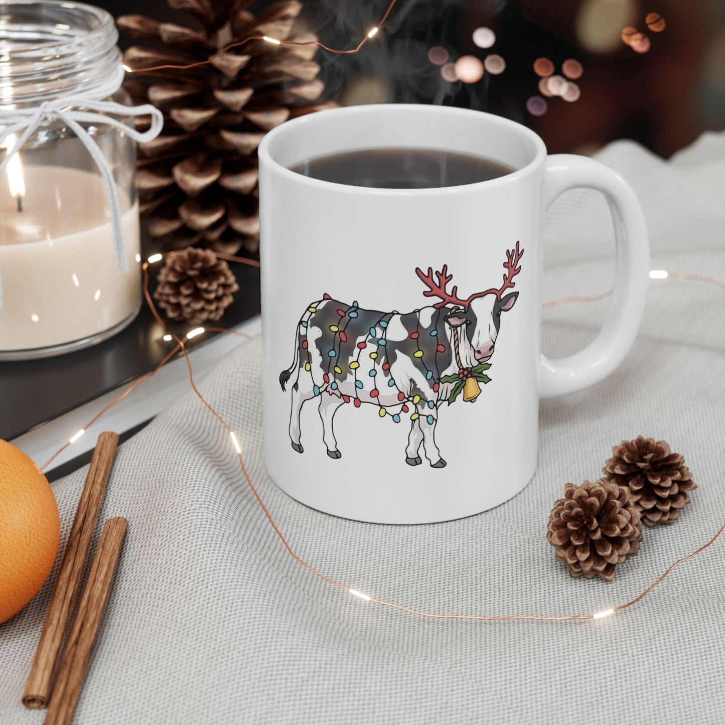 Cute Cow Christmas Lights Mugs