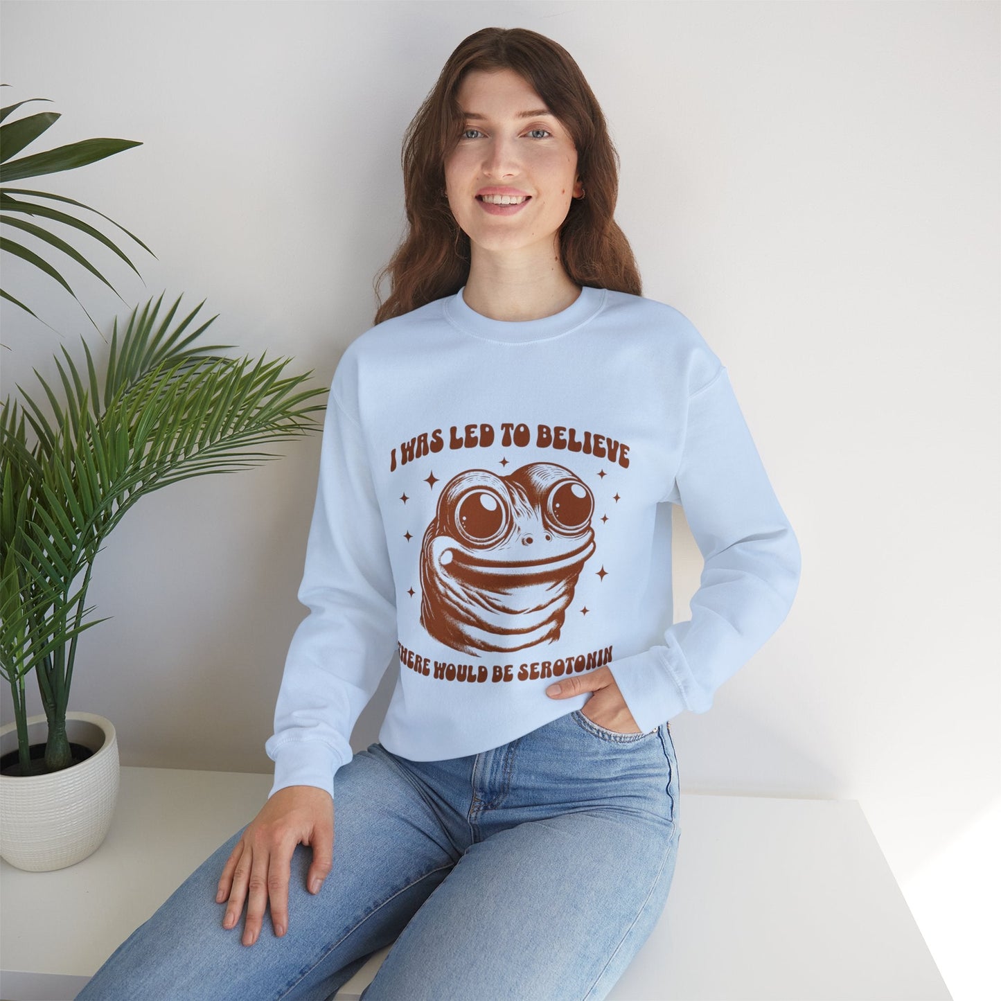 I Was Led to Believe Serotonin Sweatshirt – Funny Frog Unisex Crewneck