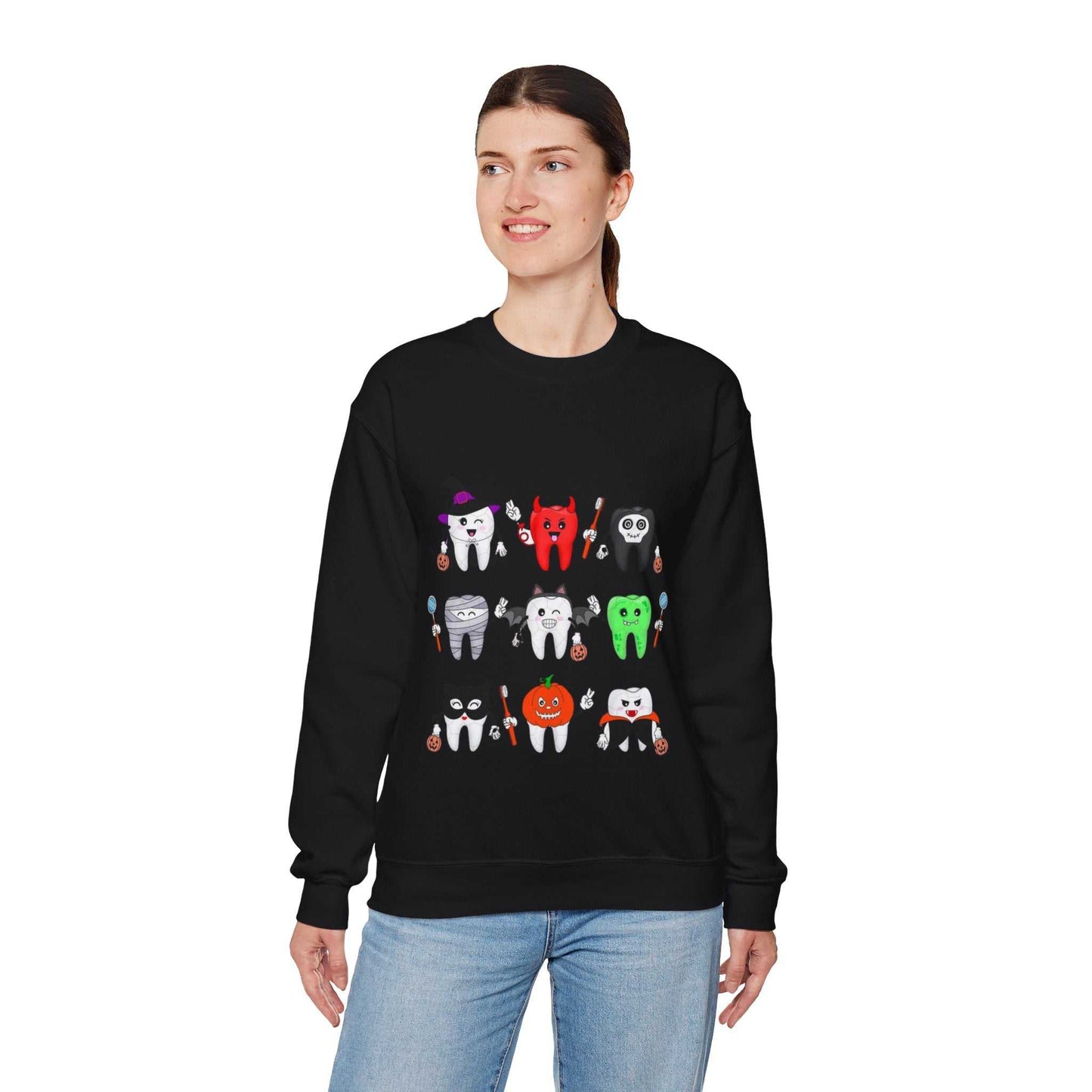 Cute Halloween Crewneck Sweatshirt, Spooky Season Clothing, Dental Trick or Treat Gift