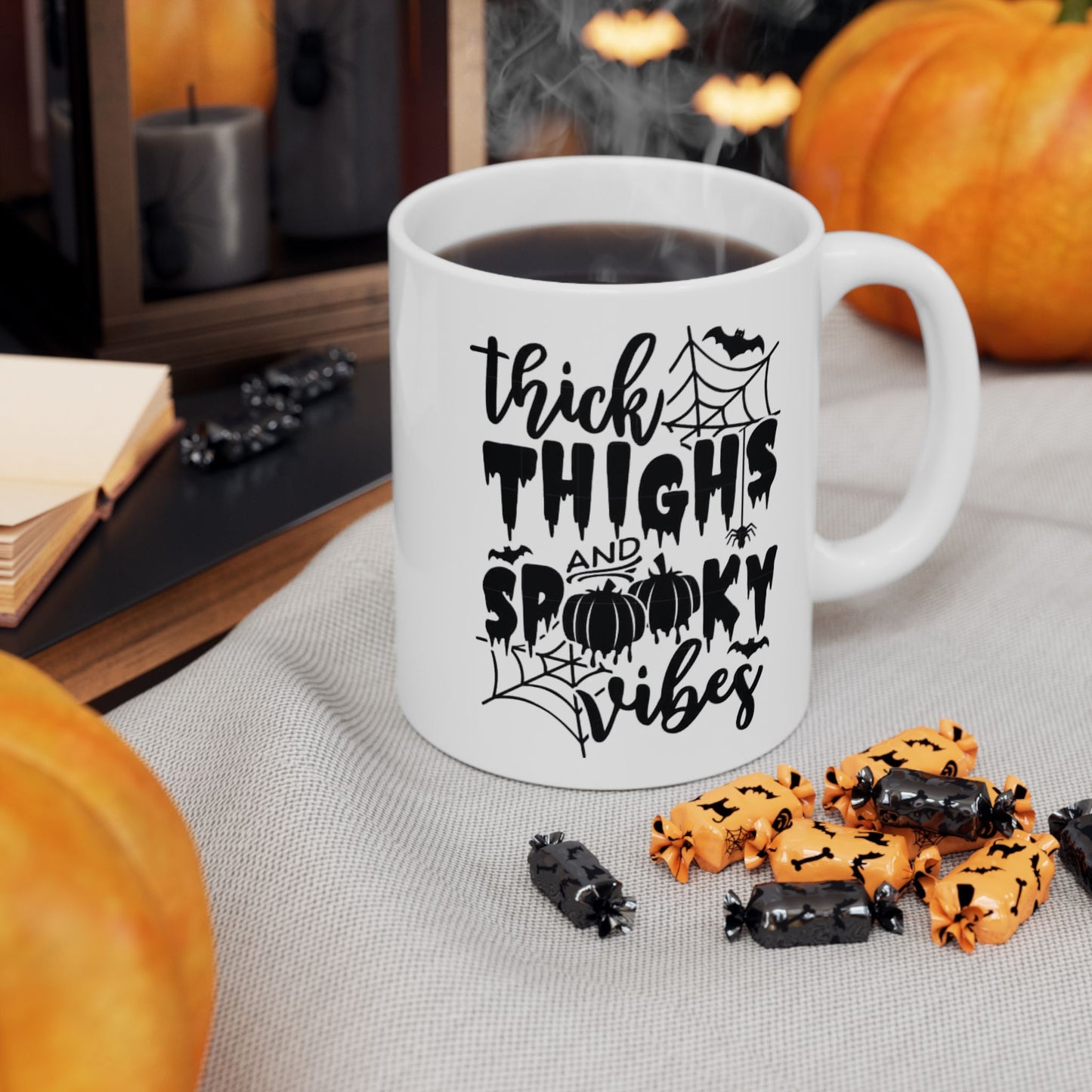 Thick Thighs Spooky Vibes Mugs, Funny Halloween Ghosts Mugs, Halloween Pumpkin Mugs, Spooky Season, Girly Ghosts Halloween Mugs, Mugs Gift