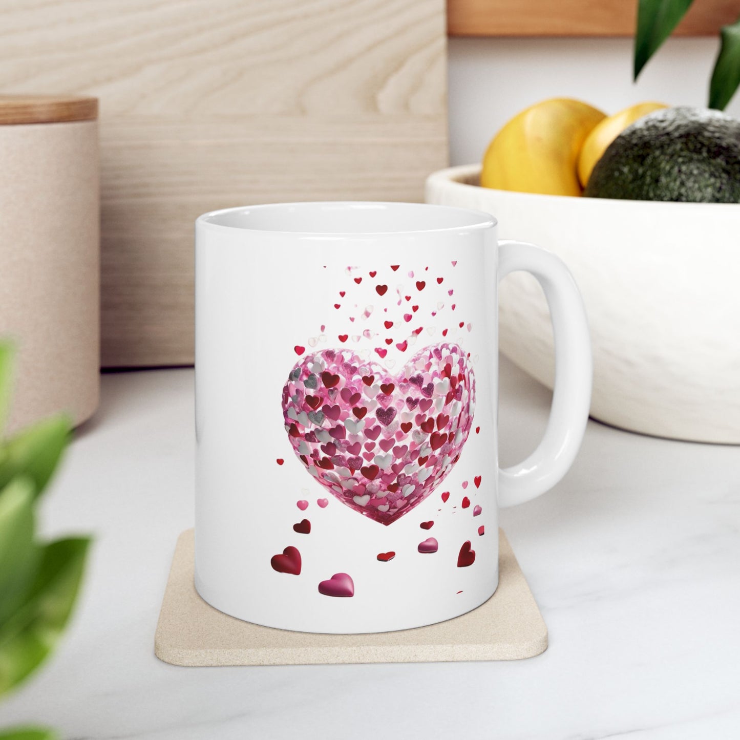 3D Hearts Valentine's Day Mugs, Red Hearts Mugs Gift