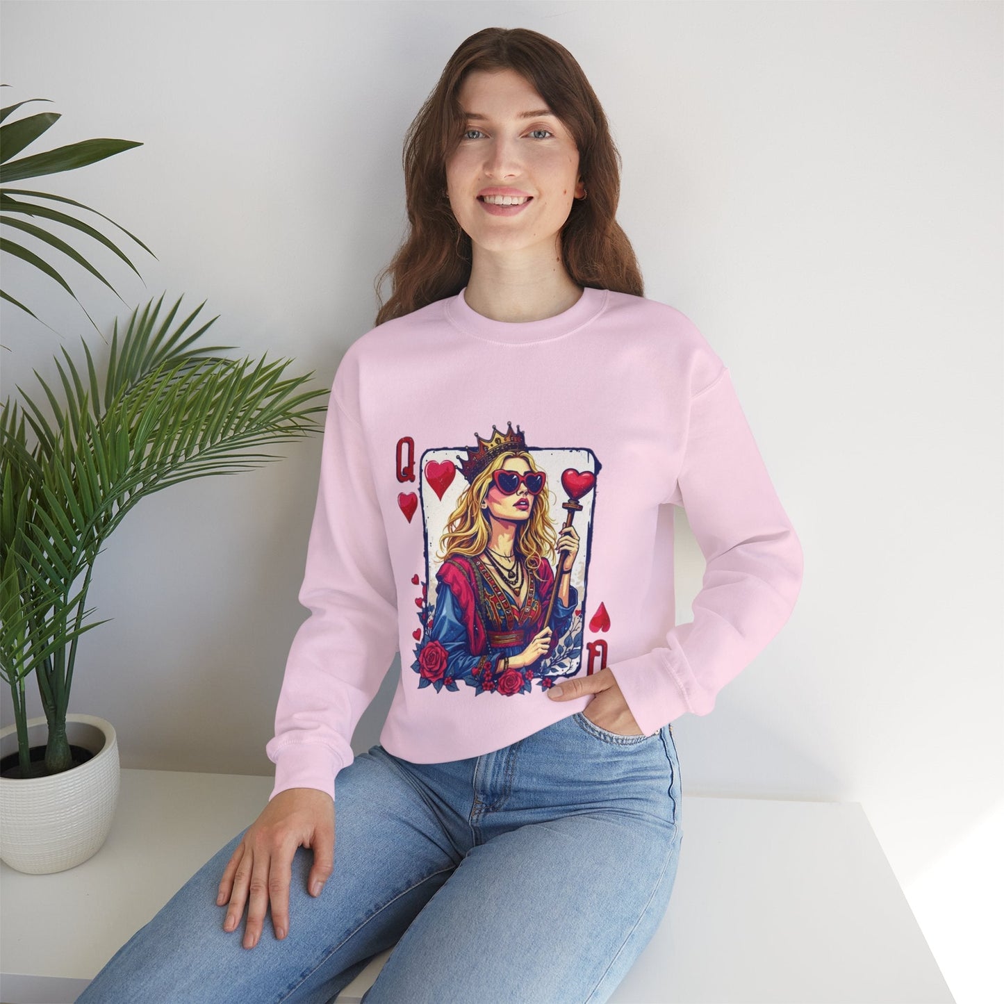 Queen of Hearts Crewneck Sweatshirt – Stylish Unisex Sweatshirt for Fashion Lovers