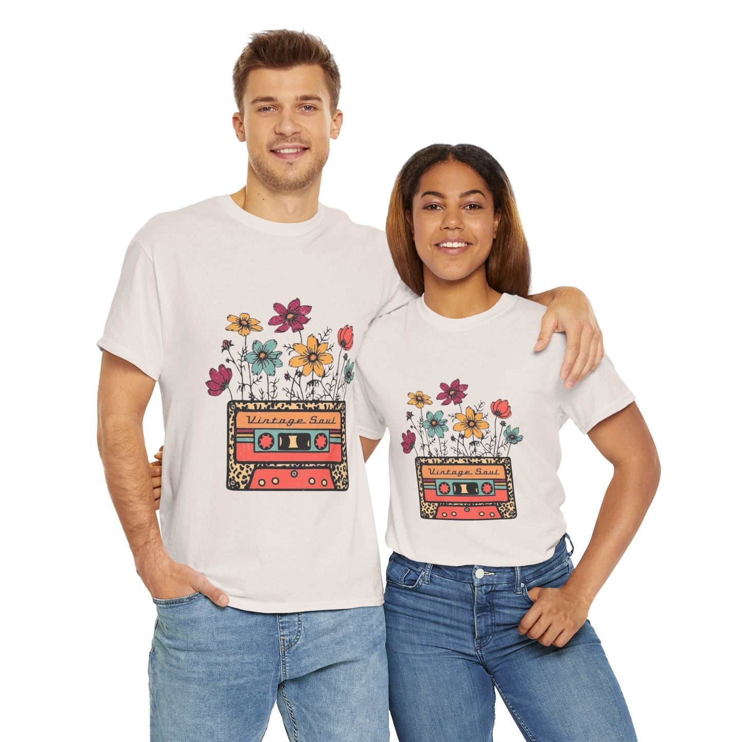 Vintage Soul Floral Unisex Heavy Cotton Tee - Retro Music Vibe