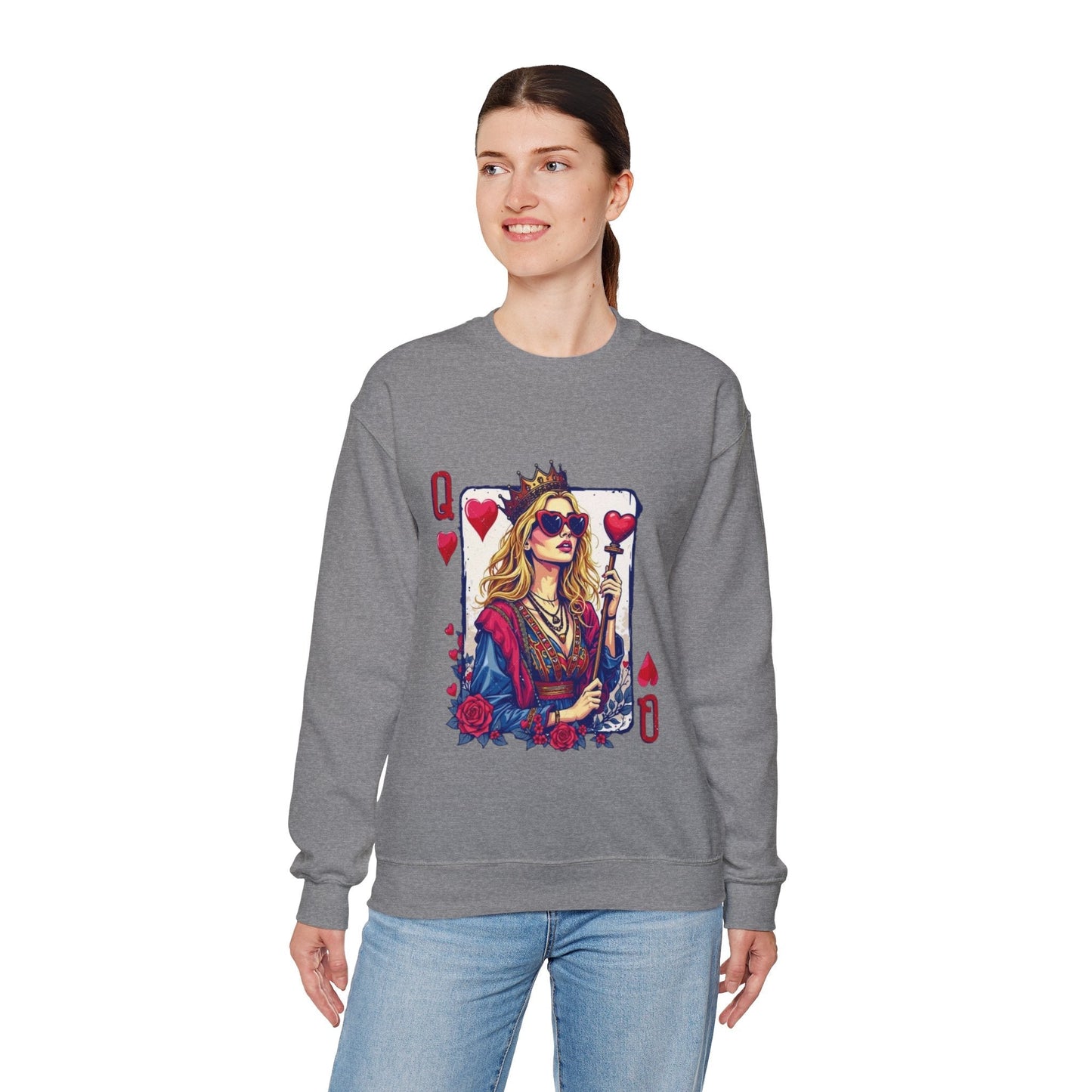 Queen of Hearts Crewneck Sweatshirt – Stylish Unisex Sweatshirt for Fashion Lovers