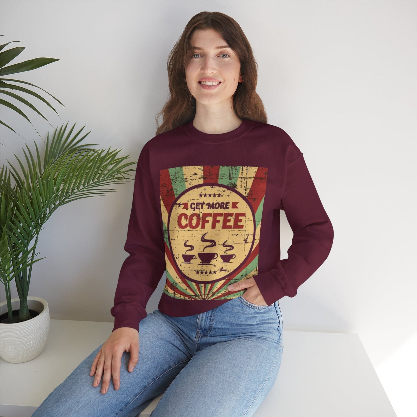 Get More Coffee Crewneck Sweatshirt - Cozy Unisex Apparel for Coffee Lovers