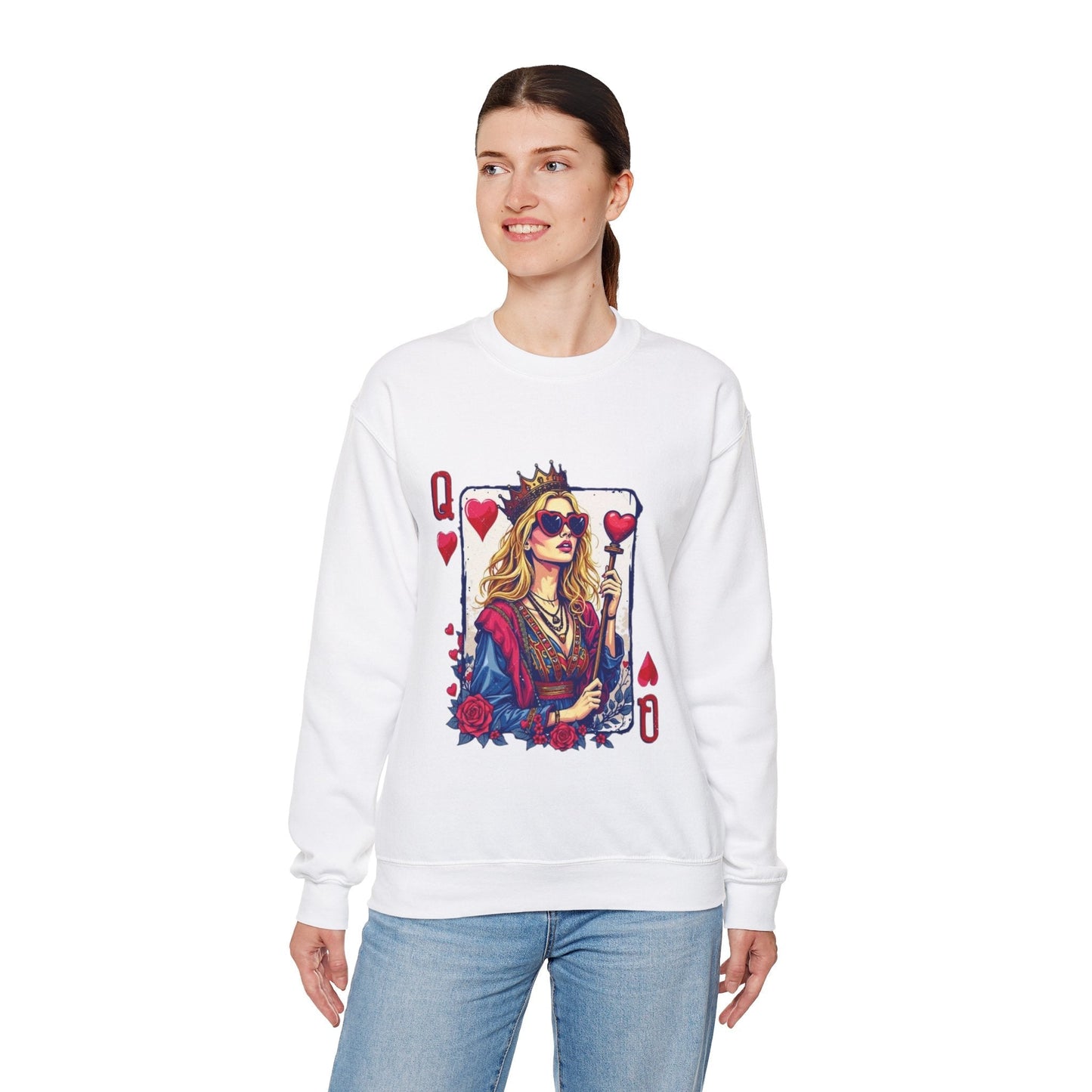 Queen of Hearts Crewneck Sweatshirt – Stylish Unisex Sweatshirt for Fashion Lovers