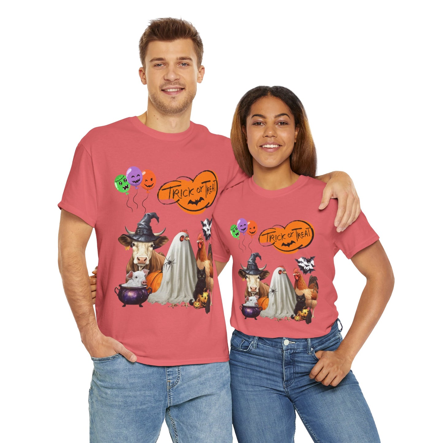 Trick or Treat Halloween Shirt, Animals Farm Halloween T-shirt, Pig Cow Hen Rooster Cat Shirt, Halloween Cowlover Shirt, Spooky Season Gift