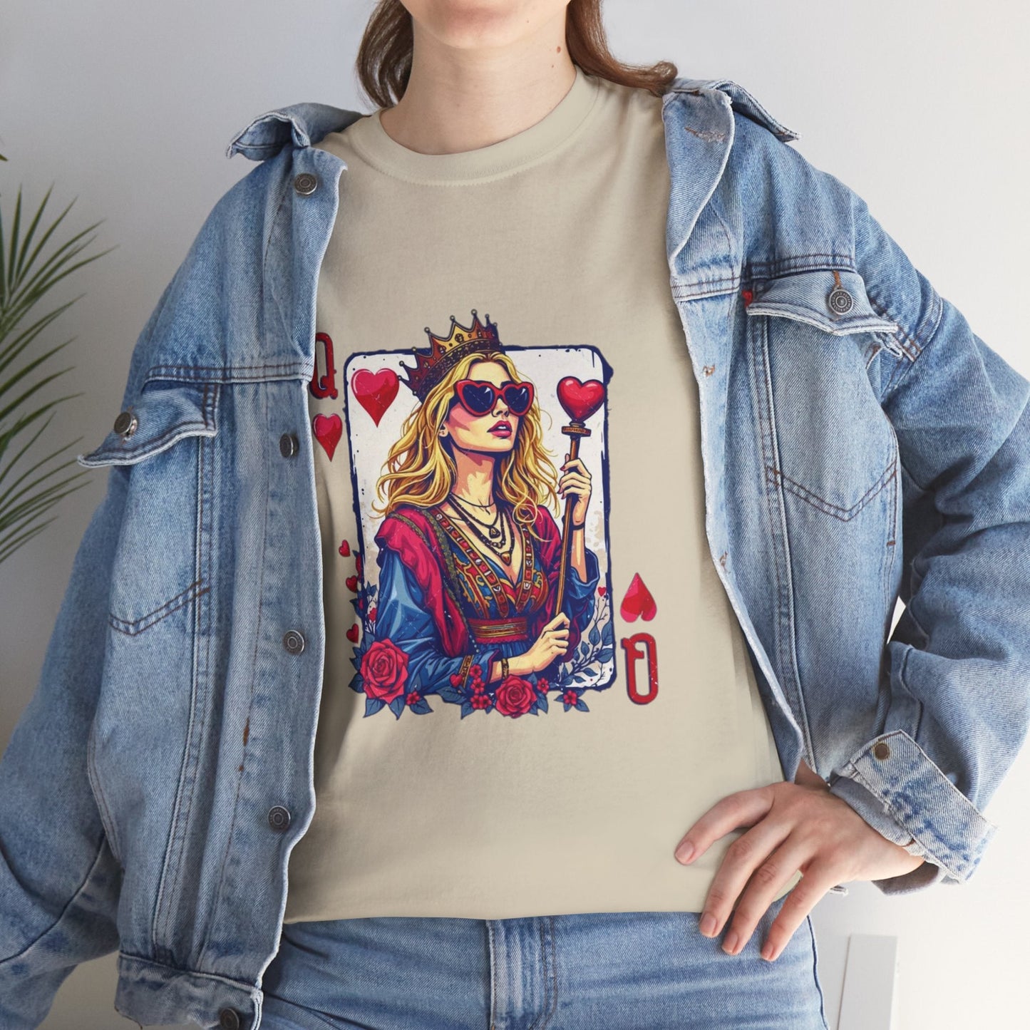 Queen of Hearts Unisex Heavy Cotton Tee - Bold Graphic T-Shirt for Card Game Lovers