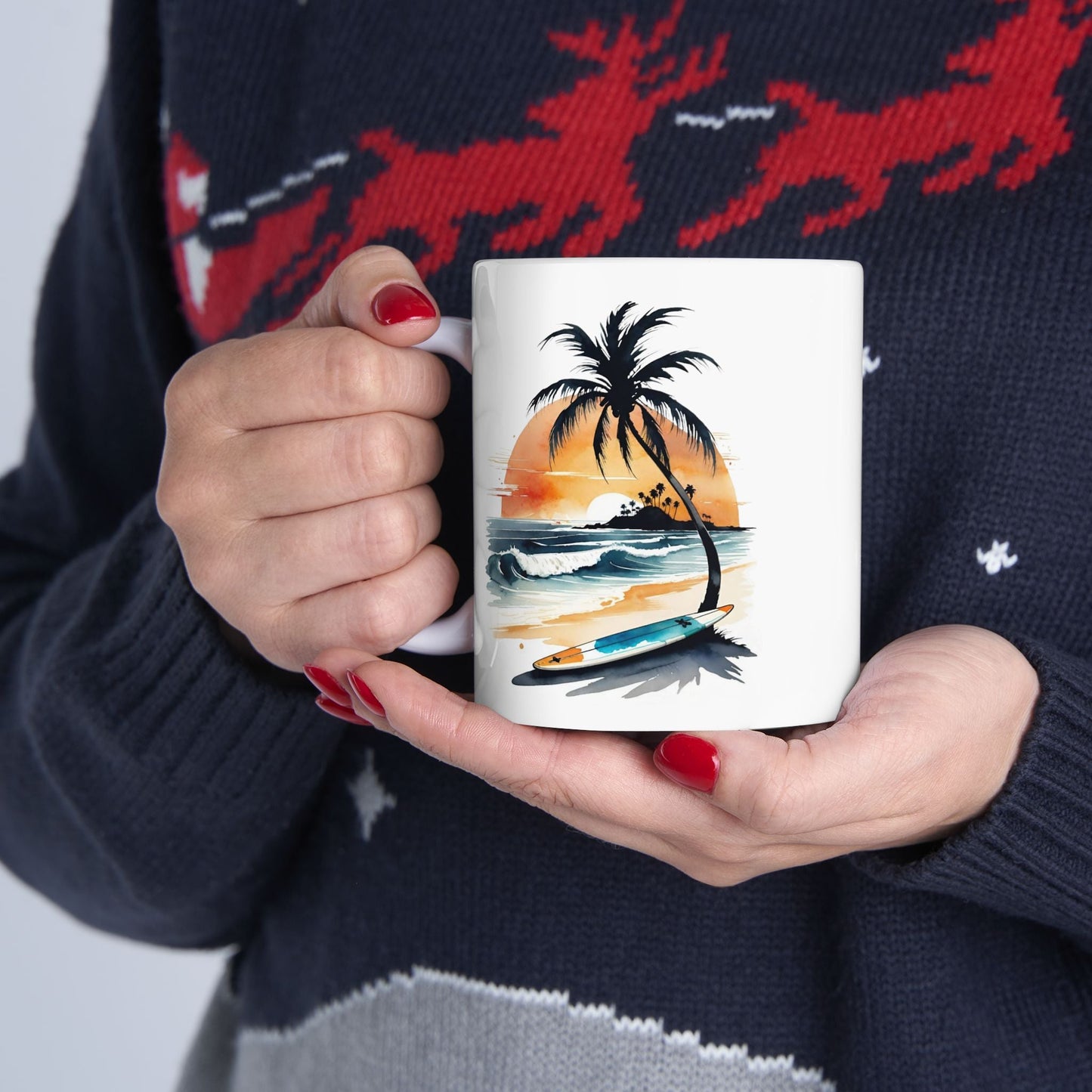 Tropical Sunset Ceramic Mug, Beach-Inspired Coffee Cup, Perfect Gift for Surf Lovers
