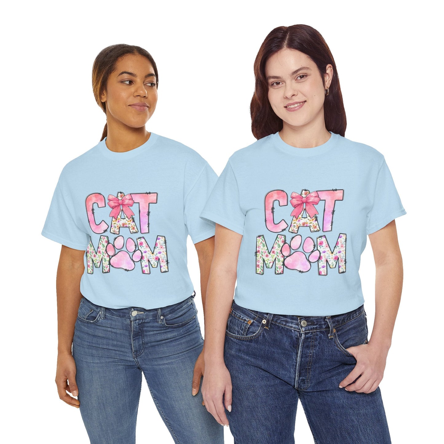 Cat Mom Unisex Heavy Cotton Tee - Floral Design for Pet Lovers
