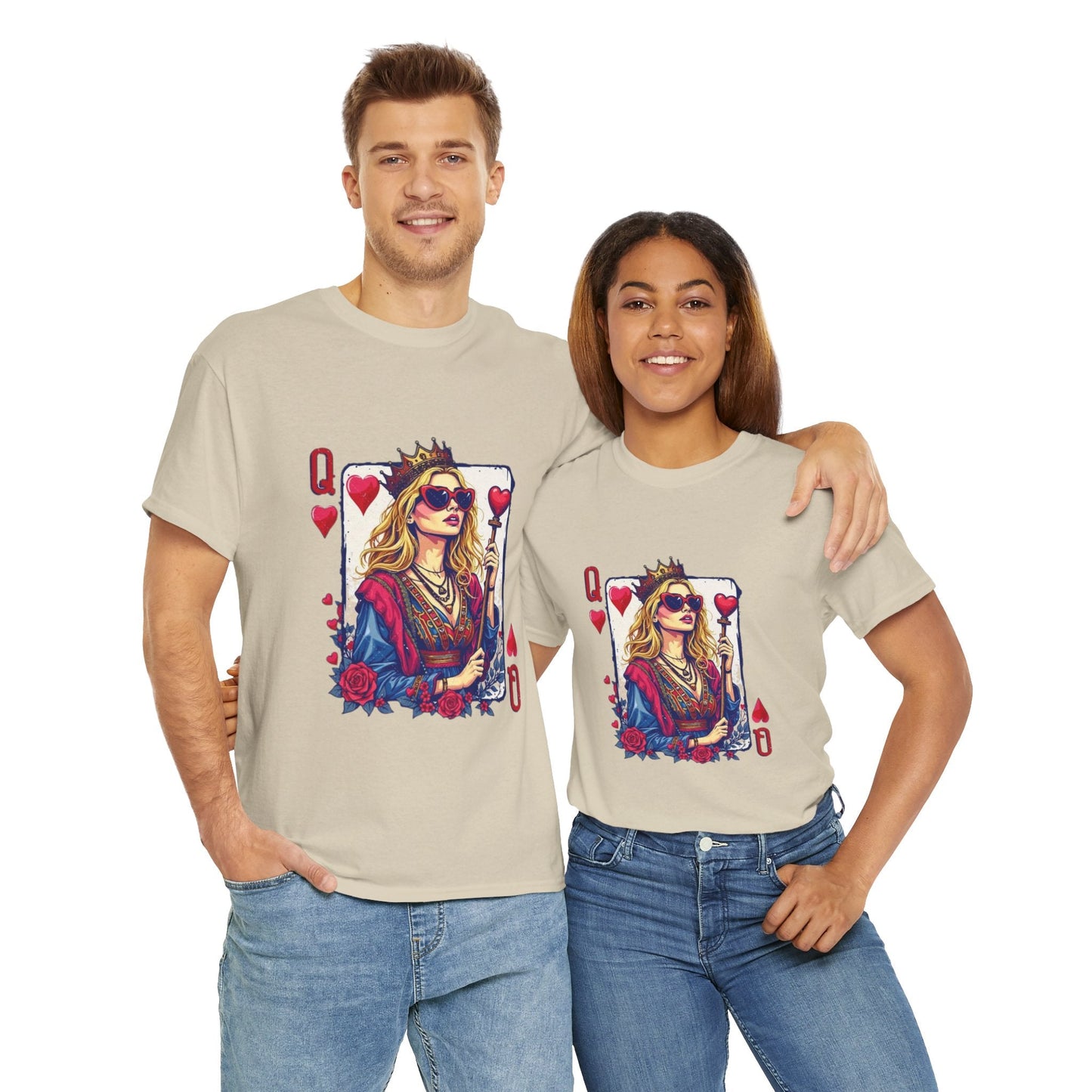 Queen of Hearts Unisex Heavy Cotton Tee - Bold Graphic T-Shirt for Card Game Lovers