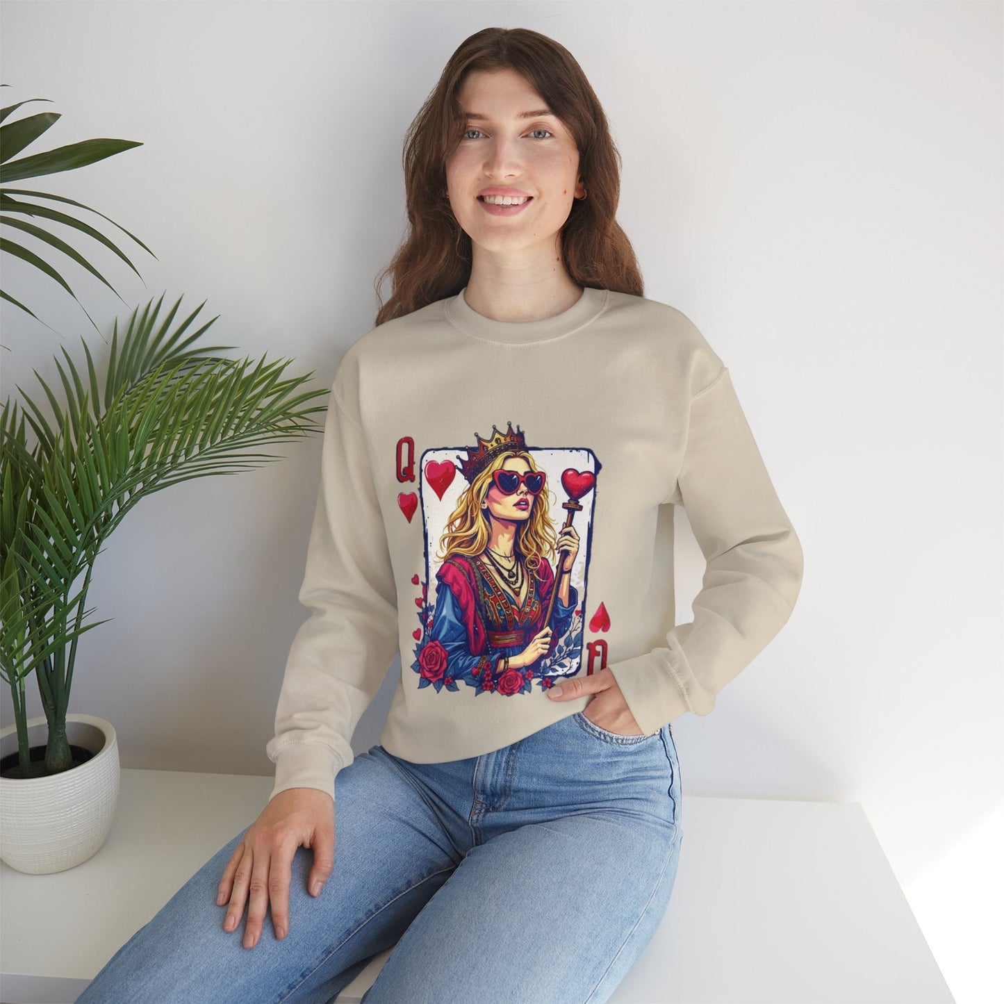 Queen of Hearts Crewneck Sweatshirt – Stylish Unisex Sweatshirt for Fashion Lovers