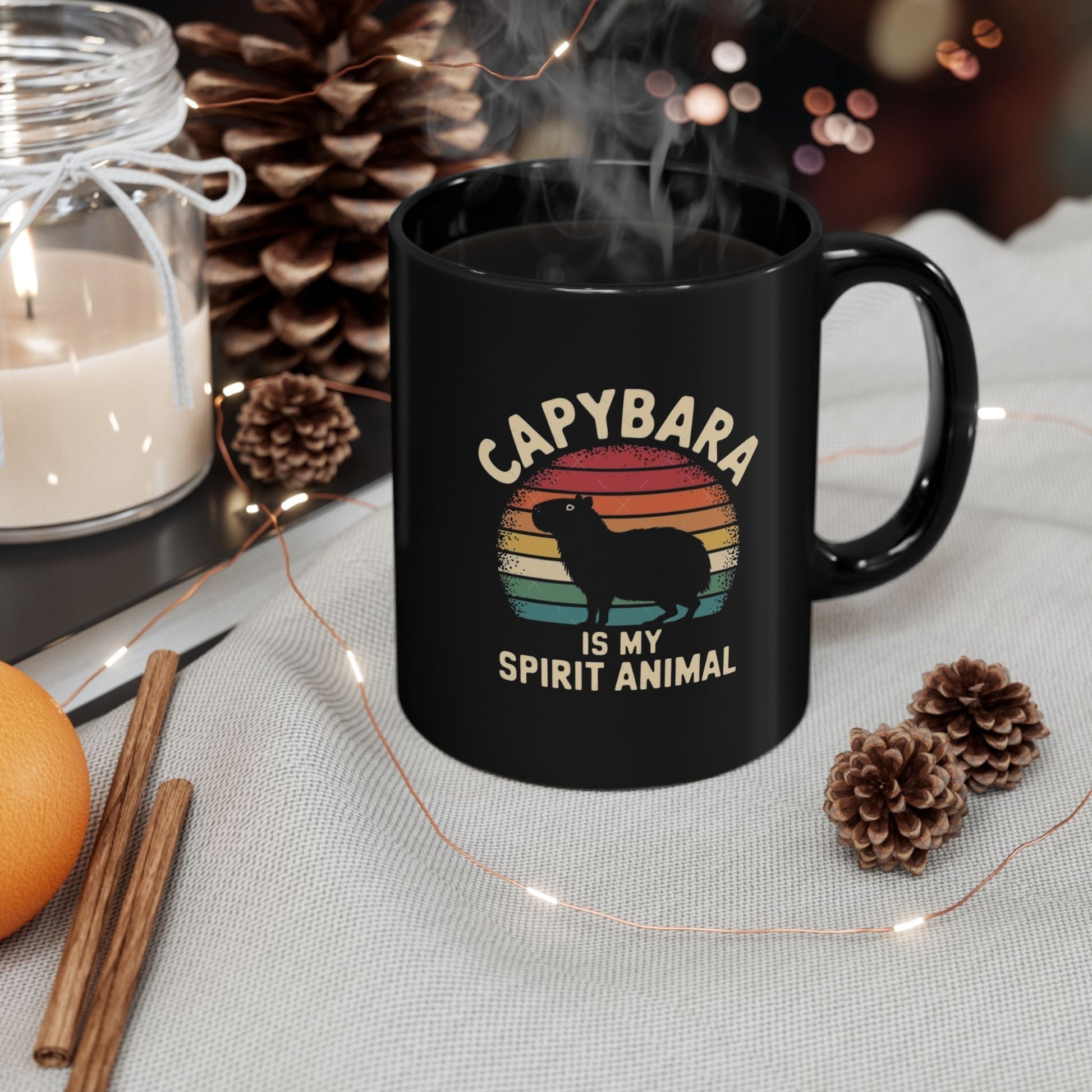 Funny Capybara Mug - Black Ceramic Coffee Cup for Animal Lovers