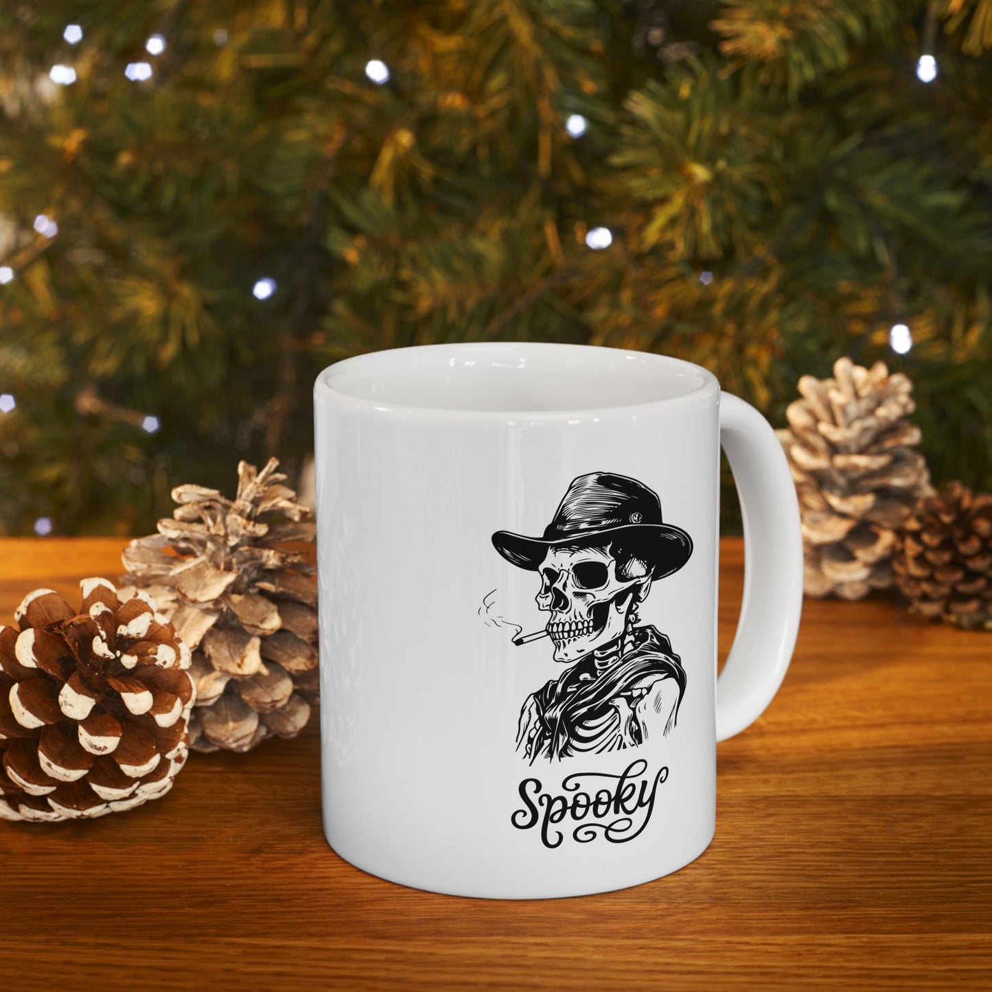 Spooky Season Skeleton Mugs, Cool Skeleton Smoking Cigarette Mugs, Pumpkins Halloween Mugs, Spooky Skeleton Design, Halloween Party Mugs, Trendy Fall Tee