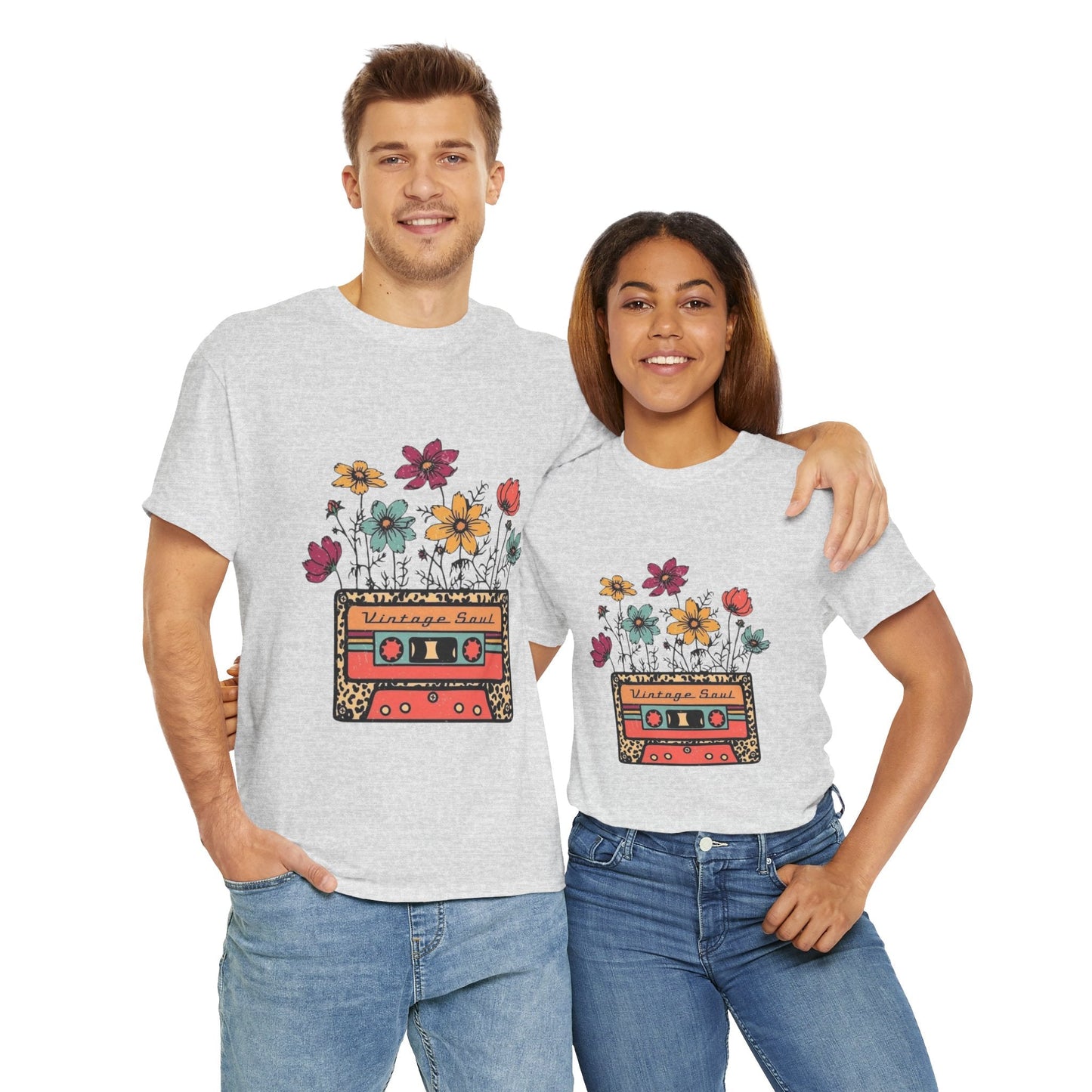 Vintage Soul Floral Unisex Heavy Cotton Tee - Retro Music Vibe