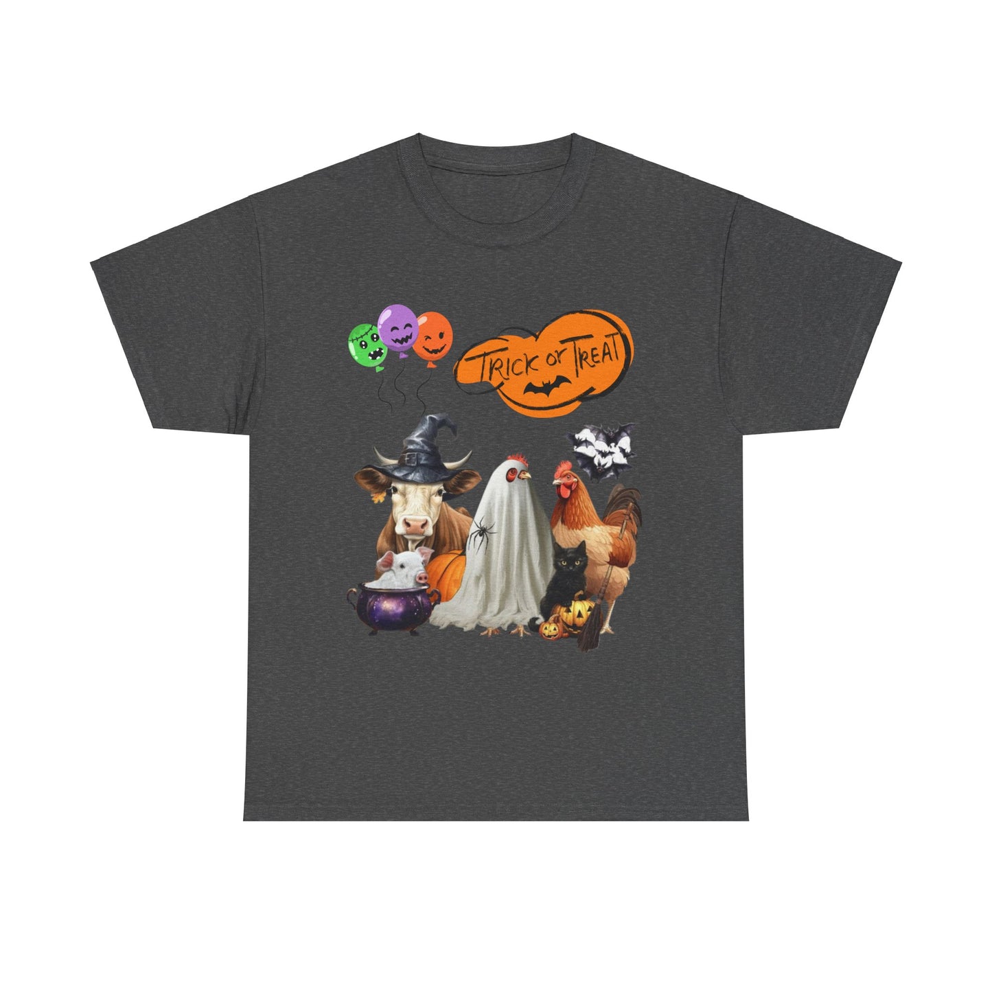 Trick or Treat Halloween Shirt, Animals Farm Halloween T-shirt, Pig Cow Hen Rooster Cat Shirt, Halloween Cowlover Shirt, Spooky Season Gift