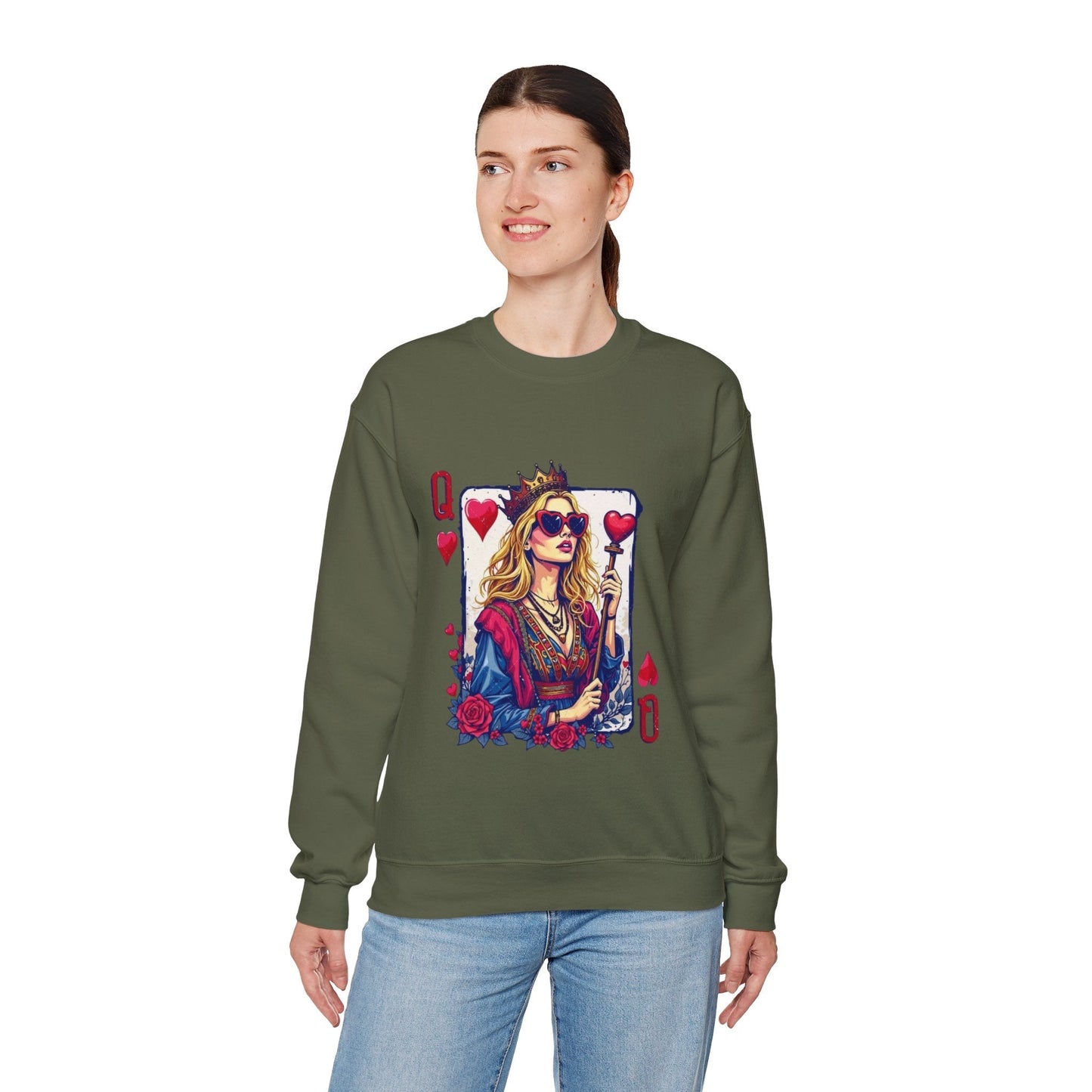 Queen of Hearts Crewneck Sweatshirt – Stylish Unisex Sweatshirt for Fashion Lovers