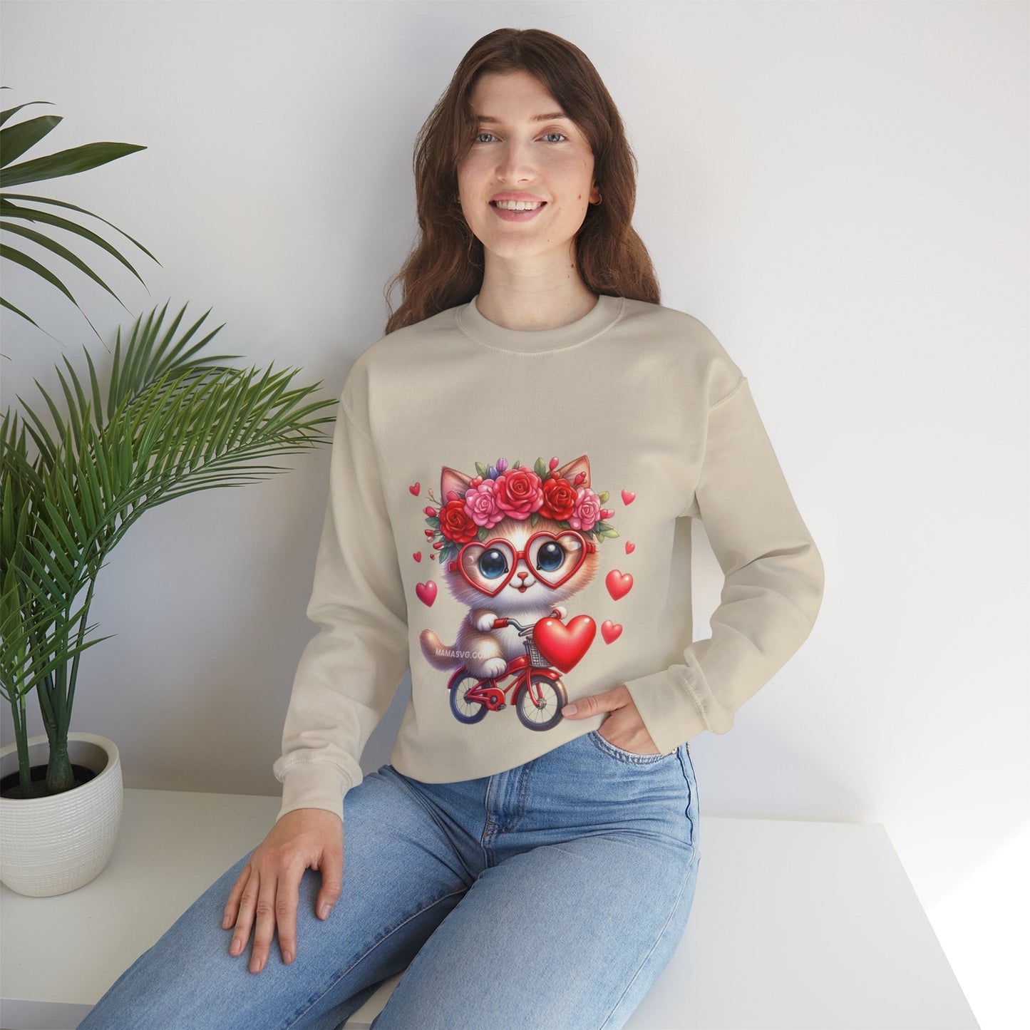 Biker Cat Cycling Hearts Sweatshirt, Valentines Cat Lover Gift