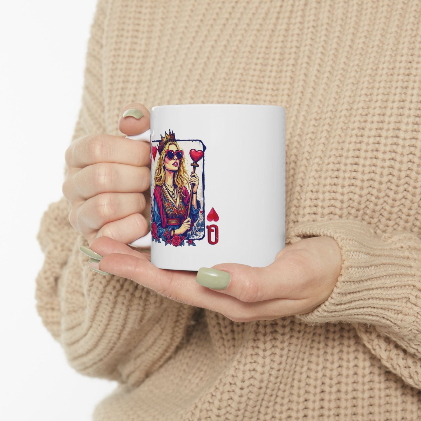 Queen of Hearts Ceramic Mug - Stylish 11oz & 15oz Coffee Cup