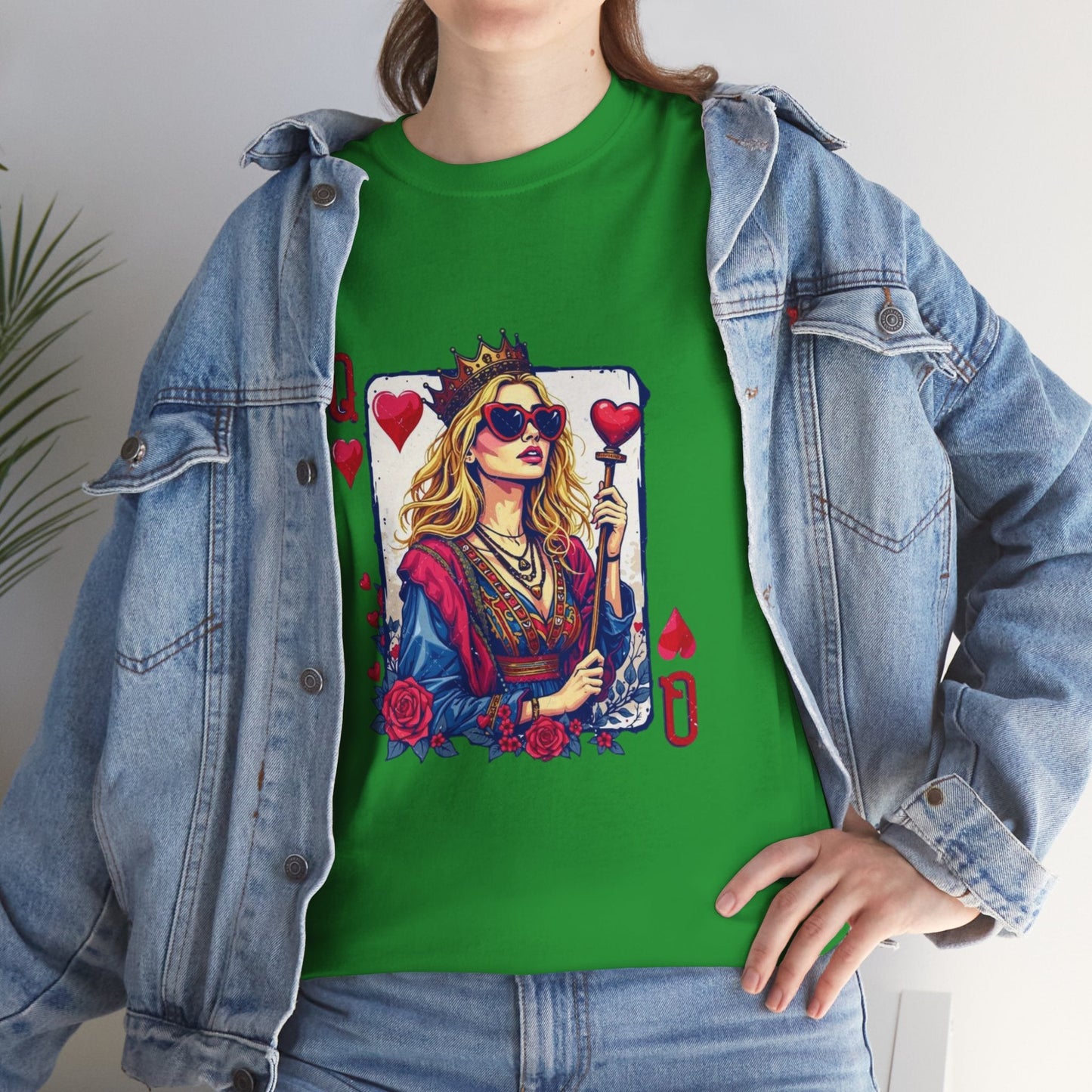 Queen of Hearts Unisex Heavy Cotton Tee - Bold Graphic T-Shirt for Card Game Lovers