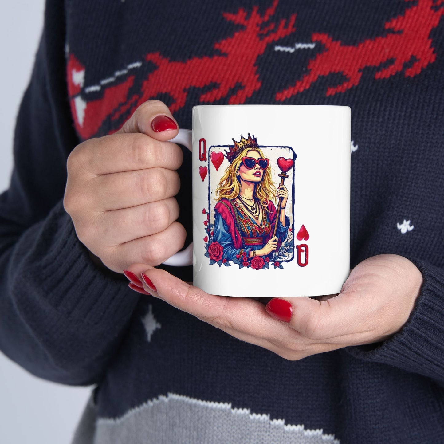 Queen of Hearts Ceramic Mug - Stylish 11oz & 15oz Coffee Cup