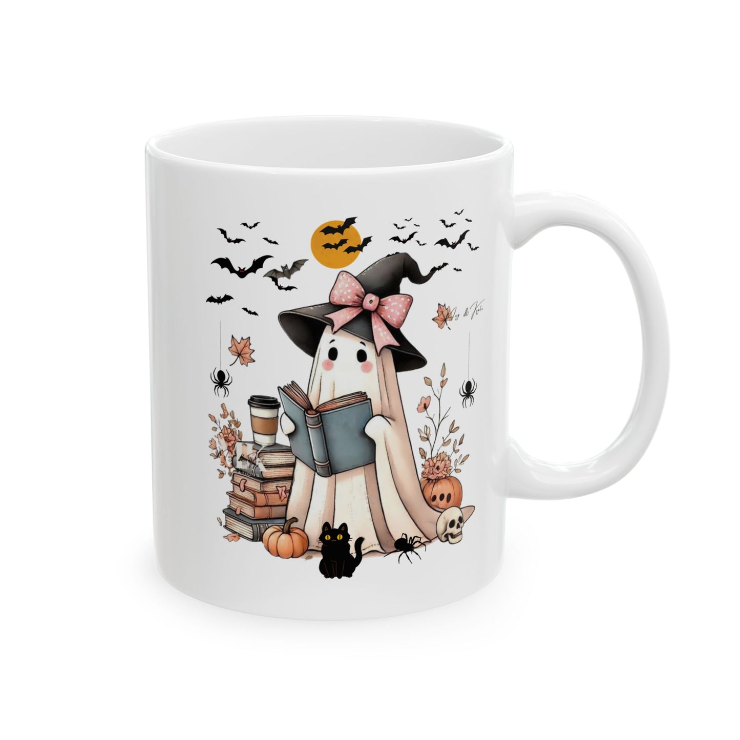 Ghost Book Mugs, Ghost Reading Halloween Mugs with Coffee