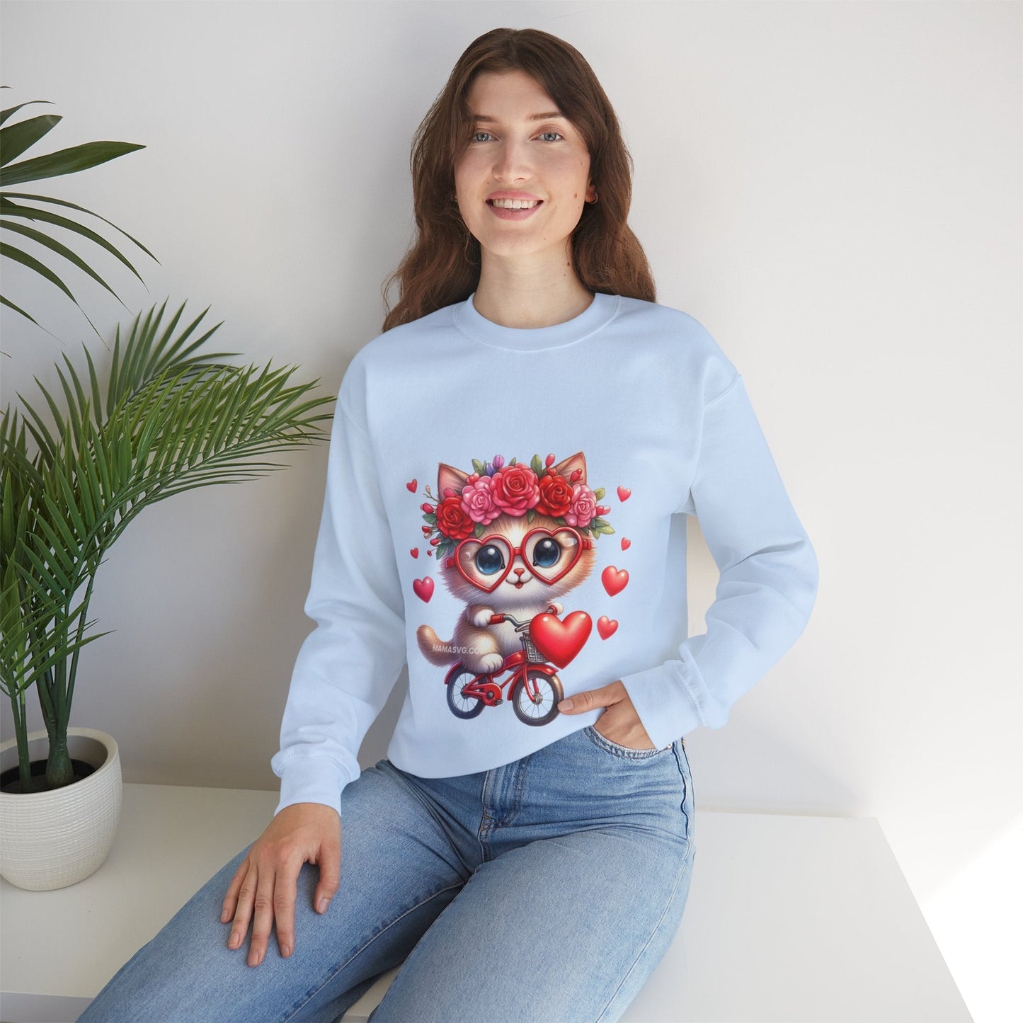 Biker Cat Cycling Hearts Sweatshirt, Valentines Cat Lover Gift