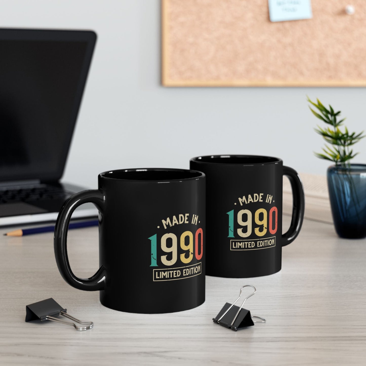 Limited Edition 1990 Black Coffee Mug - Perfect Gift for Milestone Birthdays