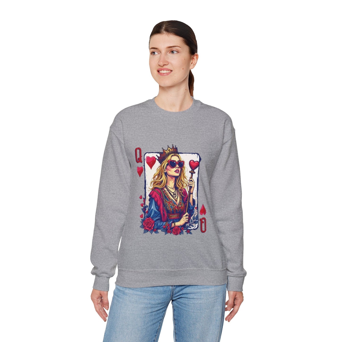 Queen of Hearts Crewneck Sweatshirt – Stylish Unisex Sweatshirt for Fashion Lovers