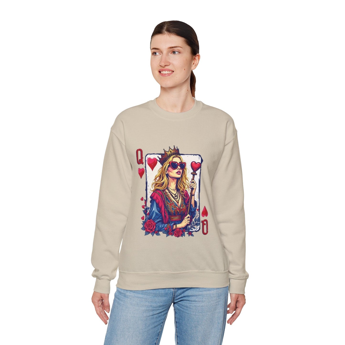 Queen of Hearts Crewneck Sweatshirt – Stylish Unisex Sweatshirt for Fashion Lovers