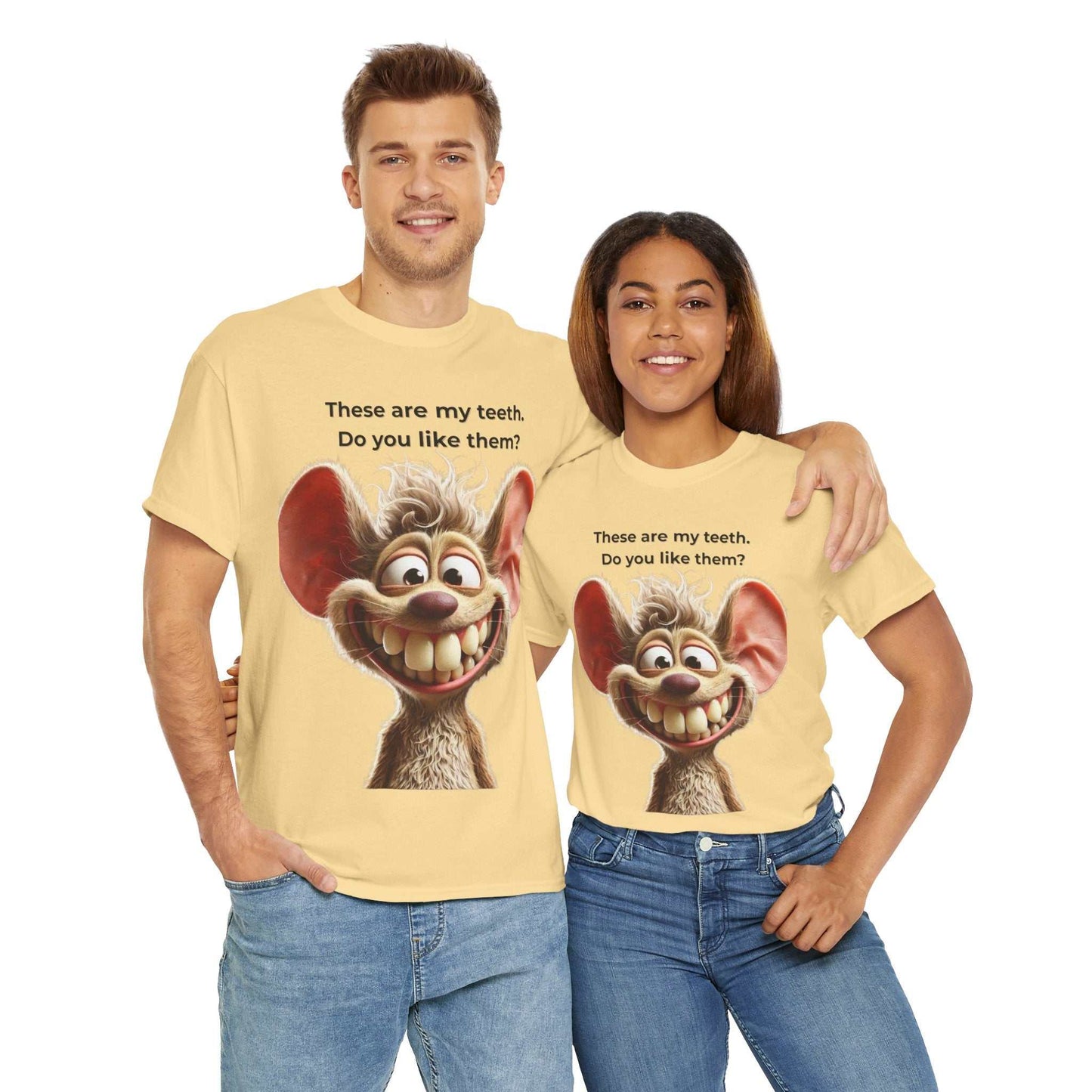 Funny Teeth Cartoon T-Shirt, Cute Unisex Heavy Cotton Tee, Gift for Teens Humor Shirt