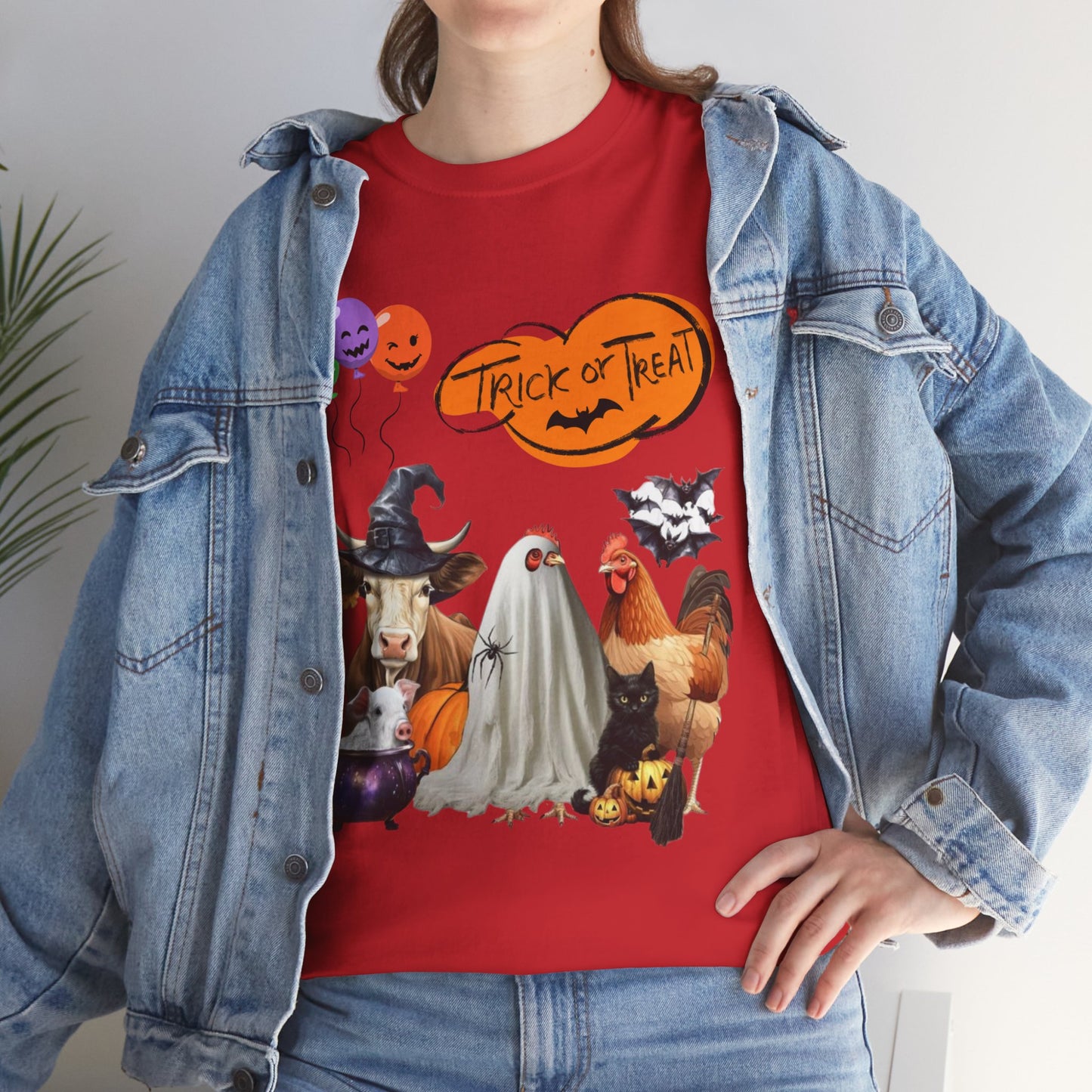 Trick or Treat Halloween Shirt, Animals Farm Halloween T-shirt, Pig Cow Hen Rooster Cat Shirt, Halloween Cowlover Shirt, Spooky Season Gift