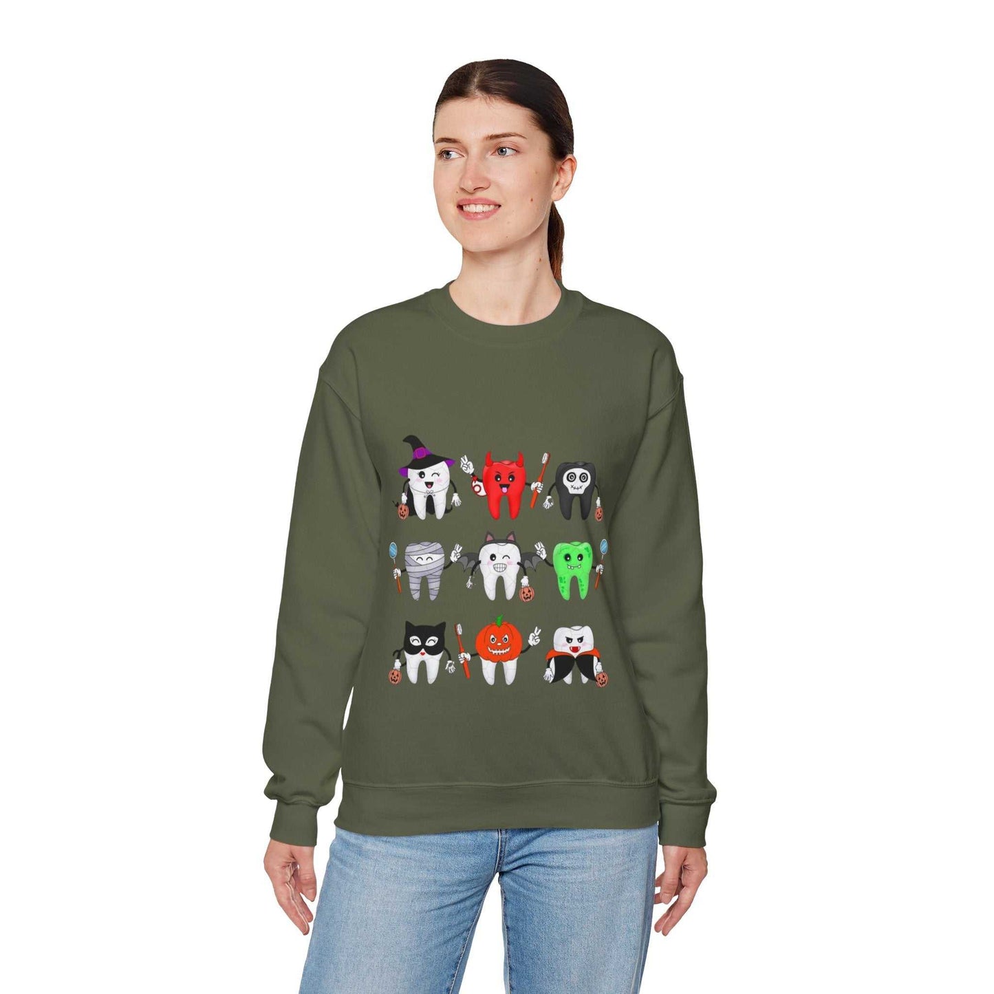Cute Halloween Crewneck Sweatshirt, Spooky Season Clothing, Dental Trick or Treat Gift
