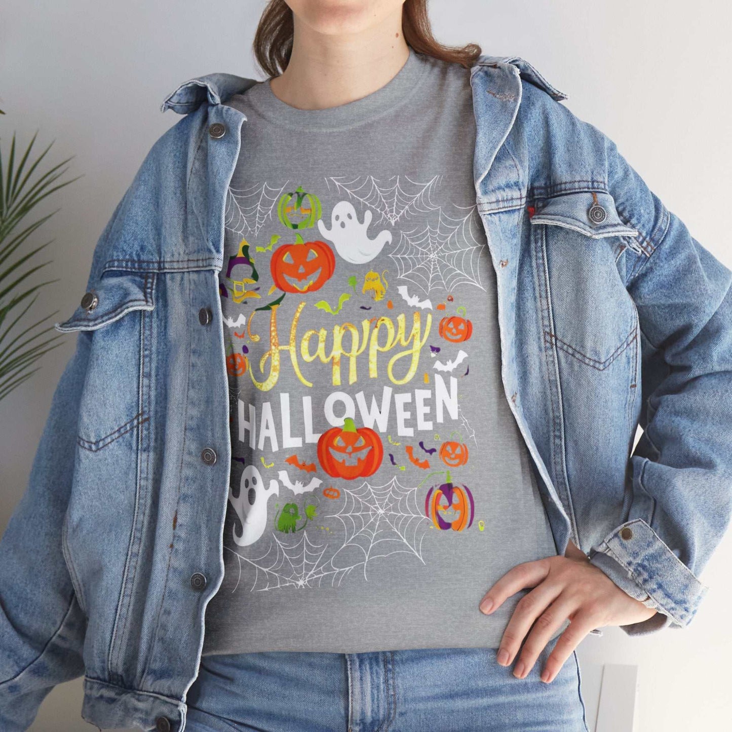 Happy Halloween Unisex Heavy Cotton Tee, Spooky T-Shirt, Fun Costume Gift