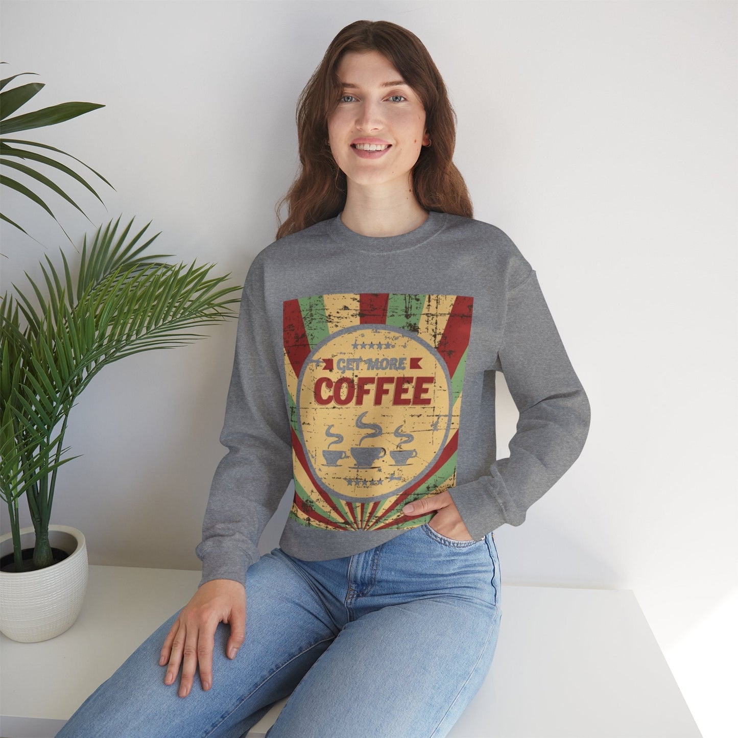 Get More Coffee Crewneck Sweatshirt - Cozy Unisex Apparel for Coffee Lovers