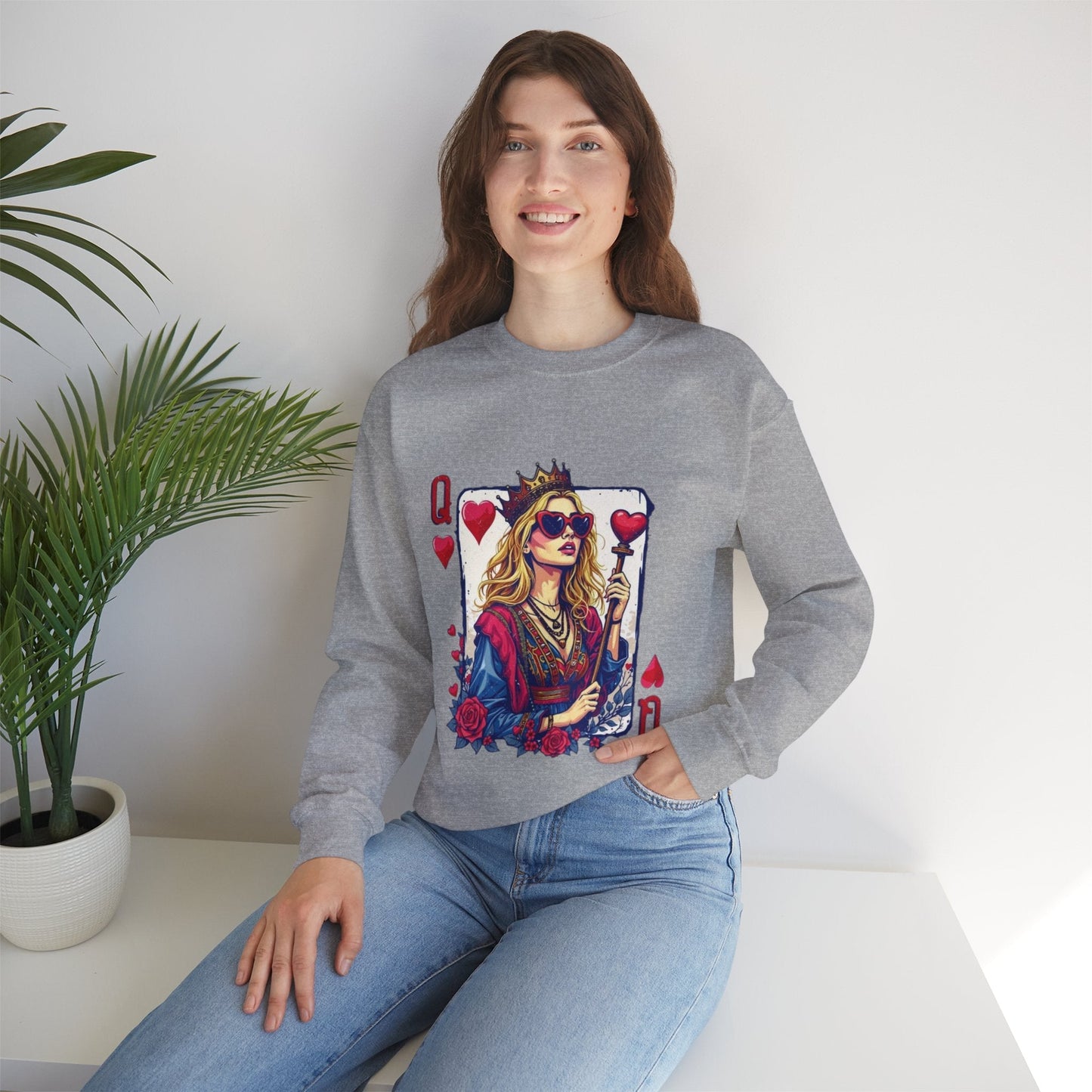 Queen of Hearts Crewneck Sweatshirt – Stylish Unisex Sweatshirt for Fashion Lovers